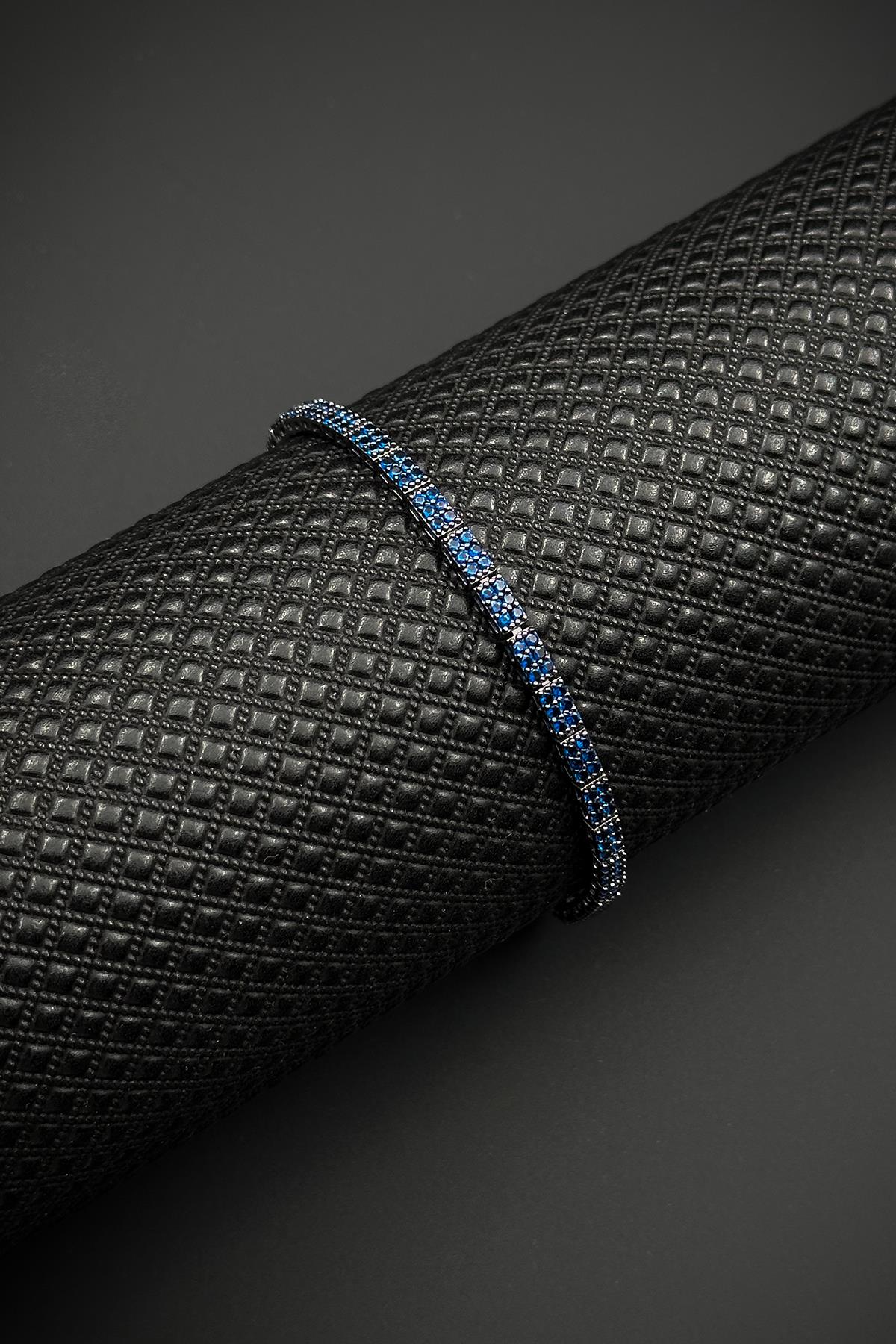 FRNCH 925 Ayar Gümüş Lacivert Zirkon Taşlı Erkek Bileklik FRJ12598-3598-L