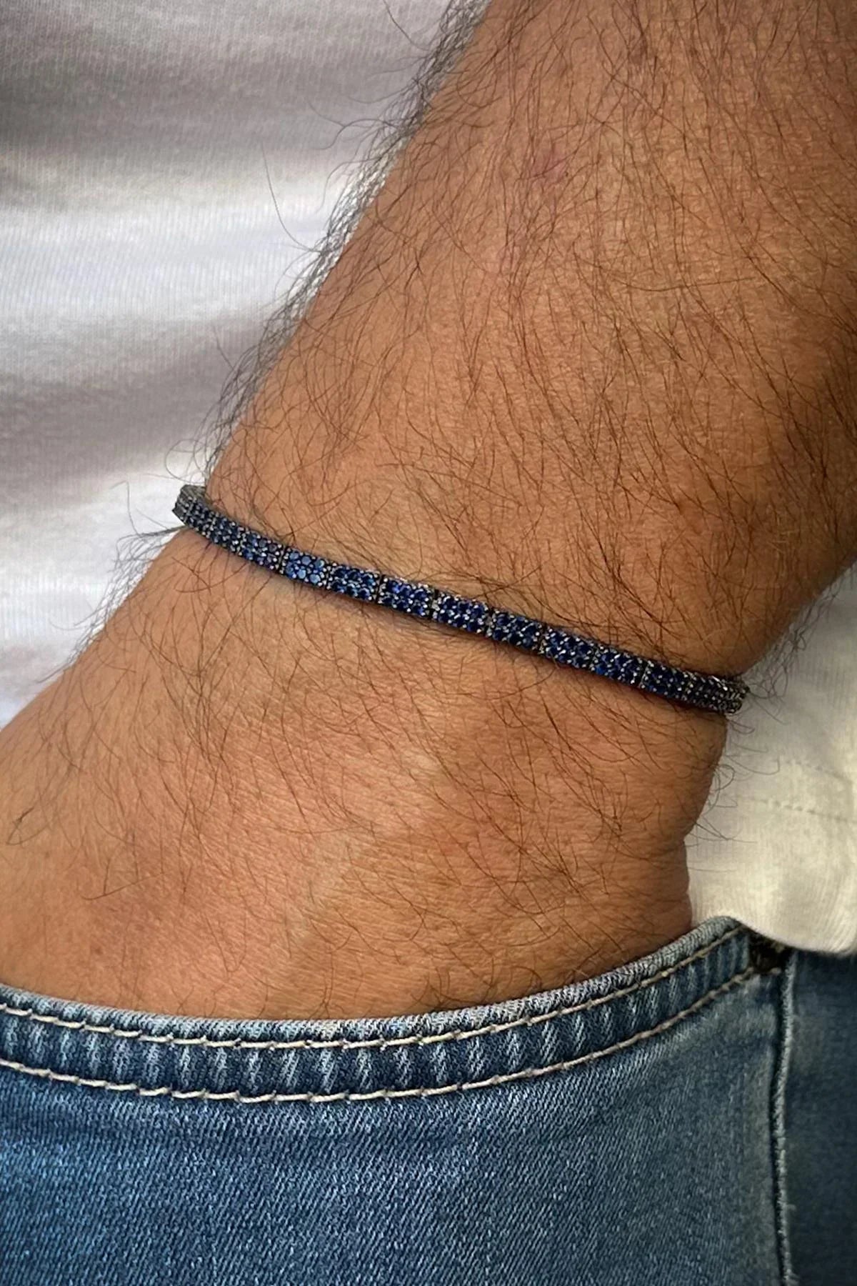 FRNCH 925 Ayar Gümüş Lacivert Zirkon Taşlı Erkek Bileklik FRJ12598-3598-L