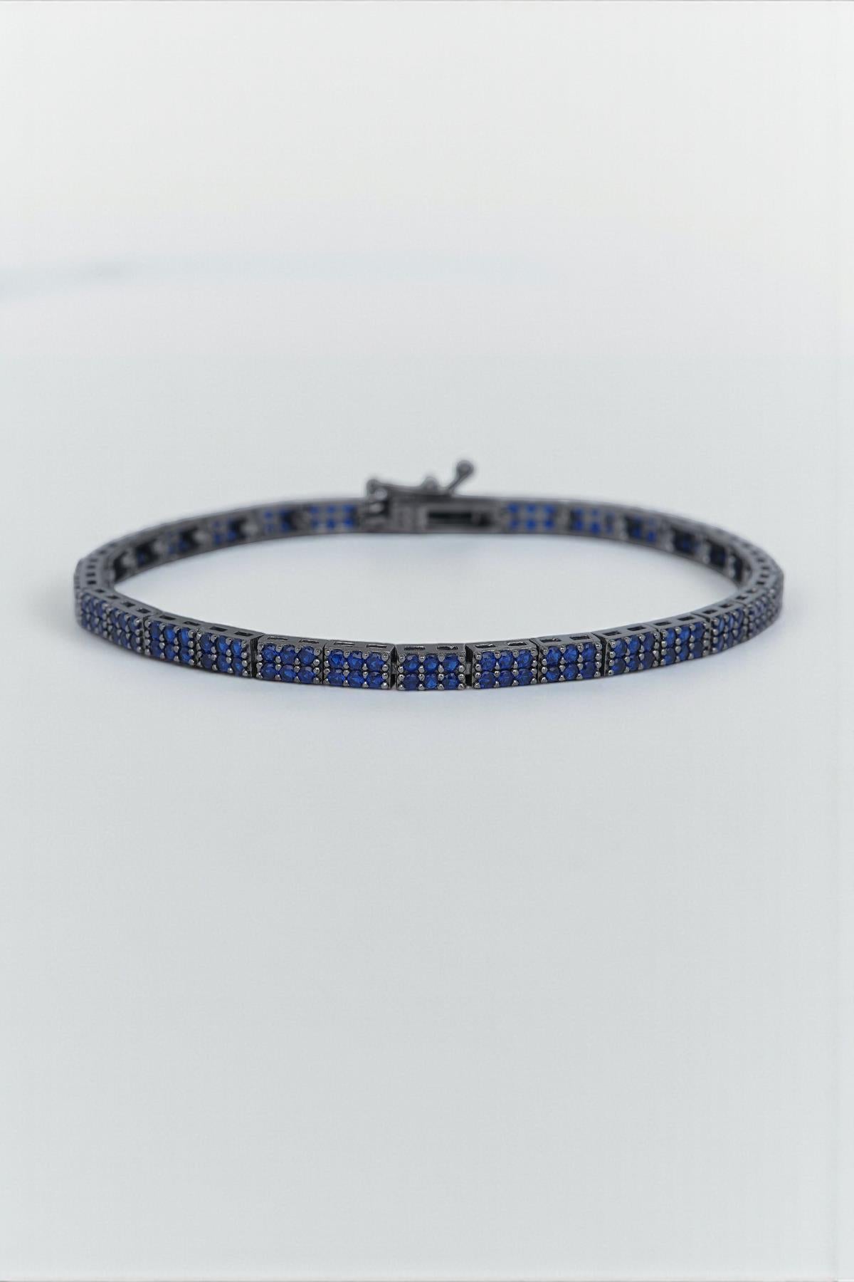 FRNCH 925 Ayar Gümüş Lacivert Zirkon Taşlı Erkek Bileklik FRJ12598-3598-L