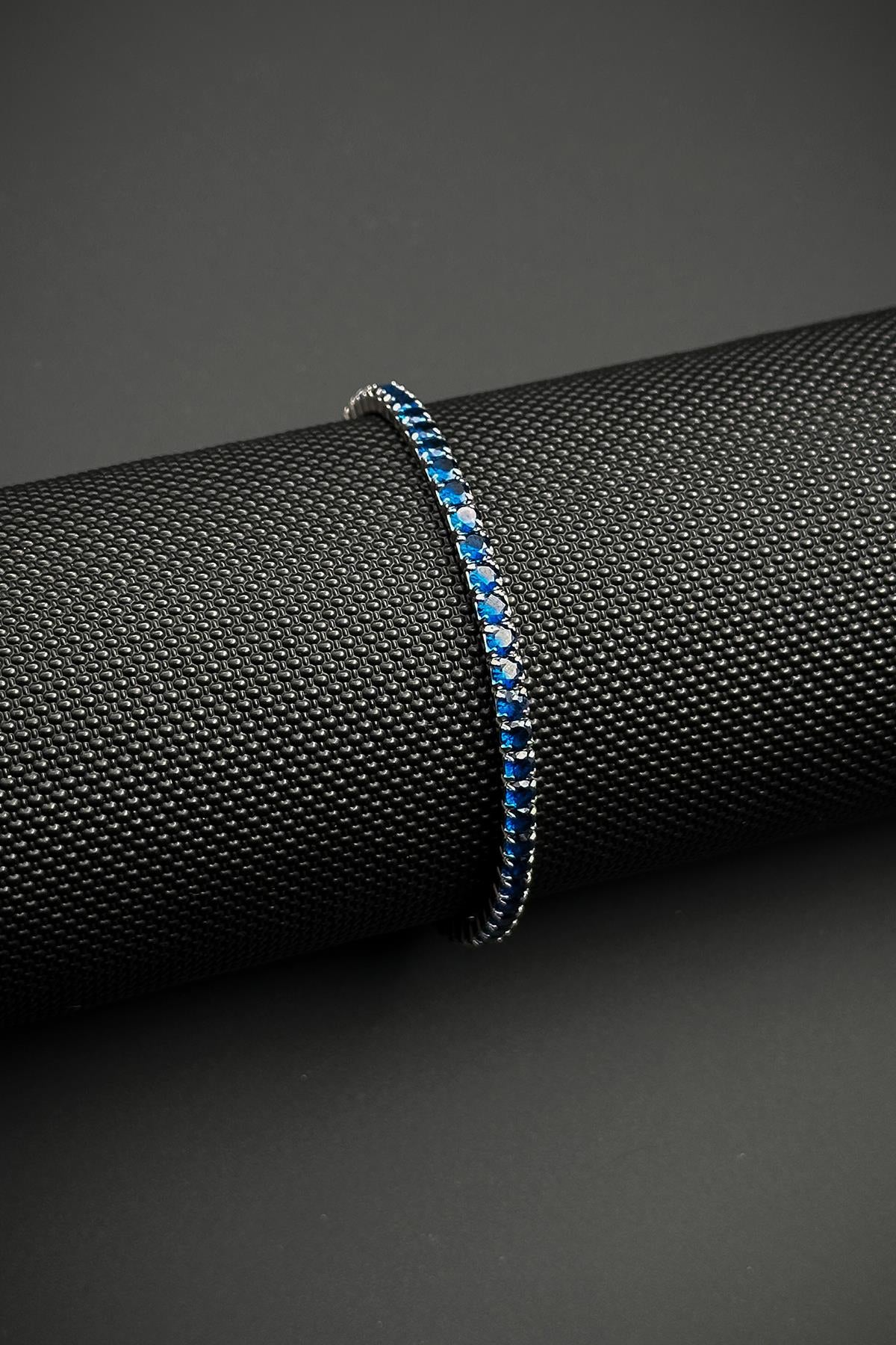 FRNCH 925 Ayar Gümüş Lacivert Zirkon Taşlı Gümüş Renk Erkek Bileklik FRJ12447-3447-L