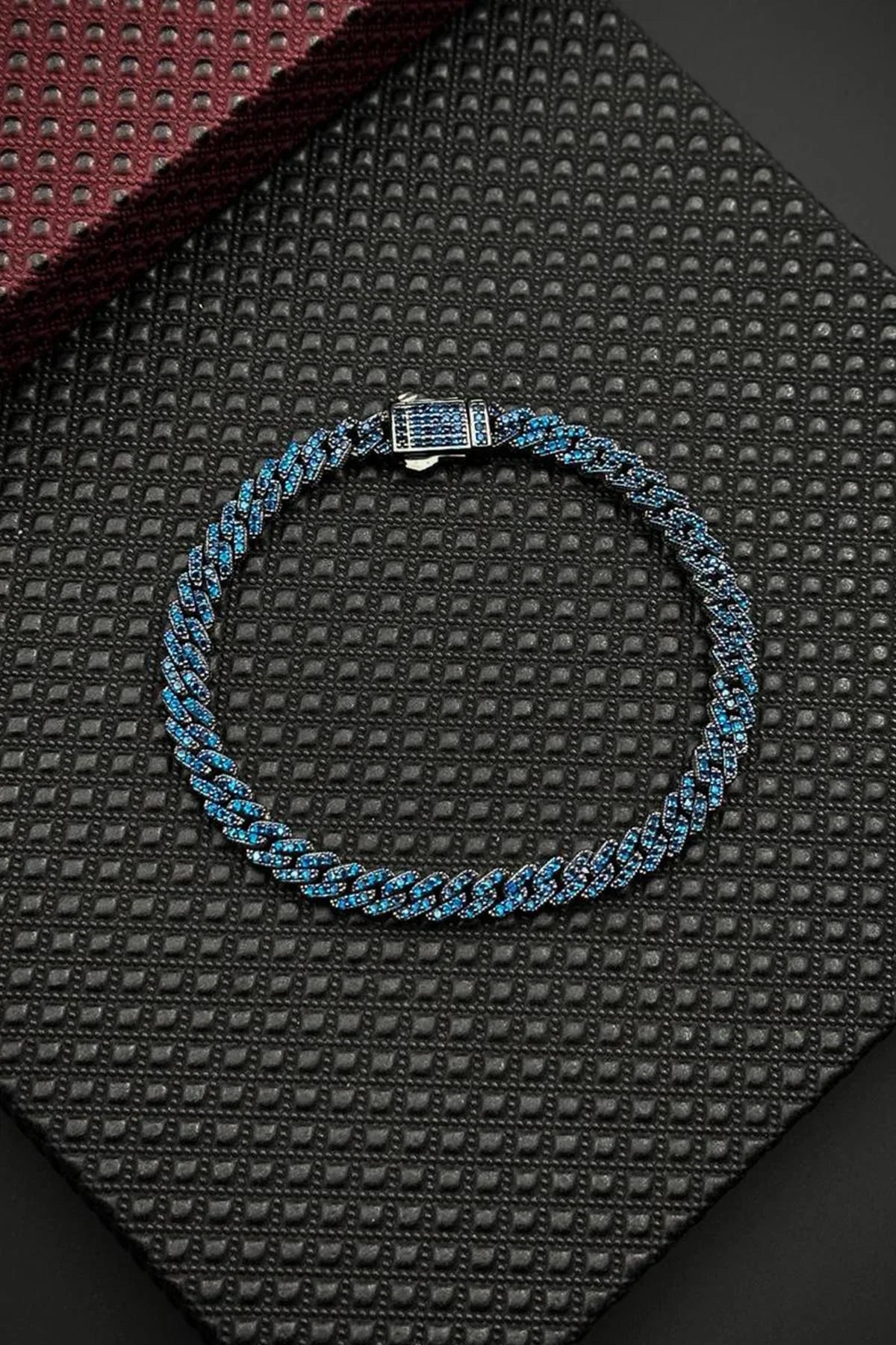 FRNCH 925 Ayar Gümüş Lacivert Zirkon Taşlı Gümüş Renk Erkek Bileklik FRJ12683-3683-L