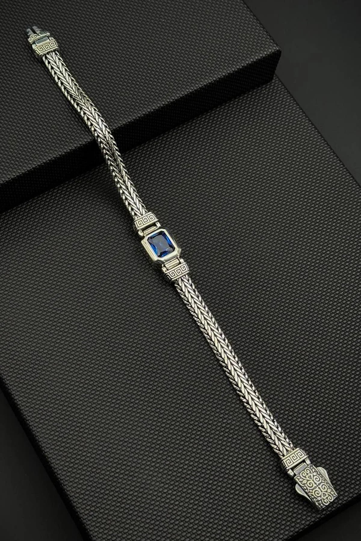 FRNCH 925 Ayar Gümüş Lacivert Zirkon Taşlı Gümüş Renk Erkek Bileklik FRJ12742-3742-L