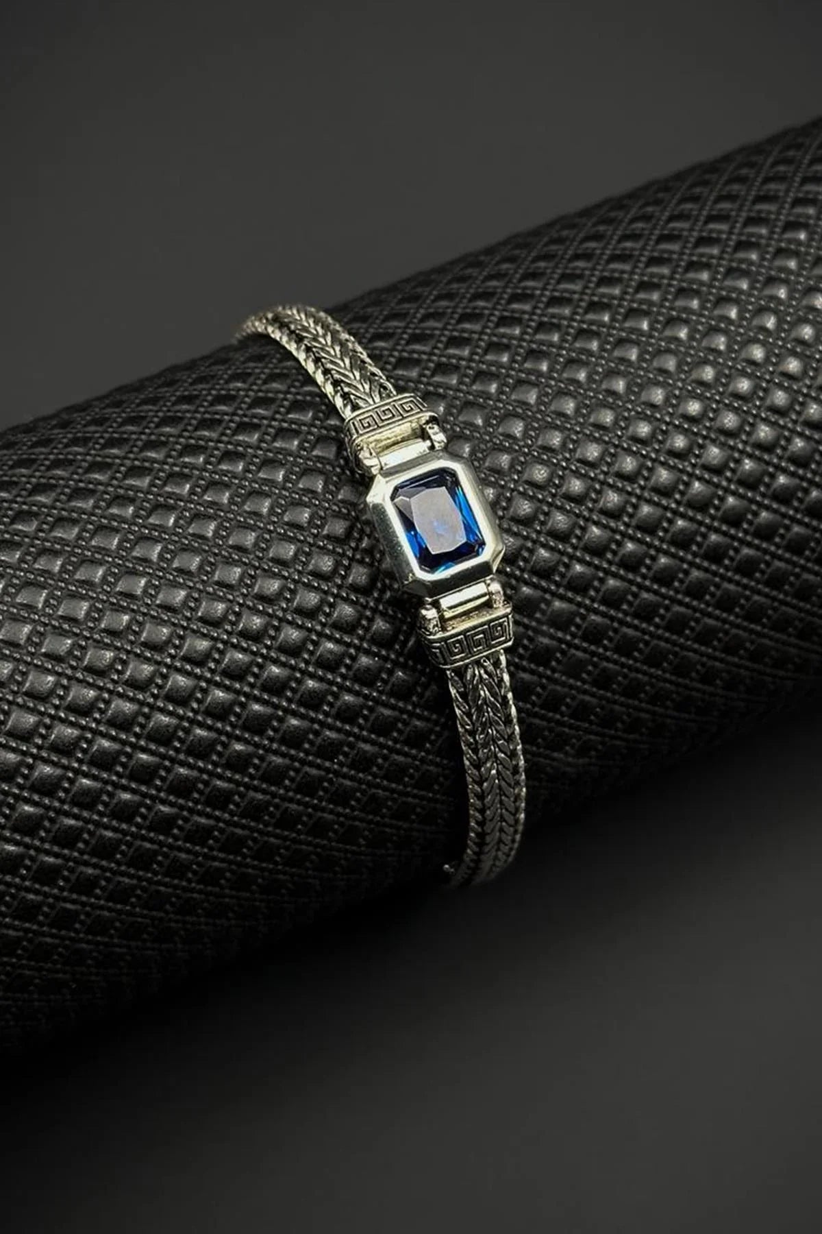 FRNCH 925 Ayar Gümüş Lacivert Zirkon Taşlı Gümüş Renk Erkek Bileklik FRJ12742-3742-L