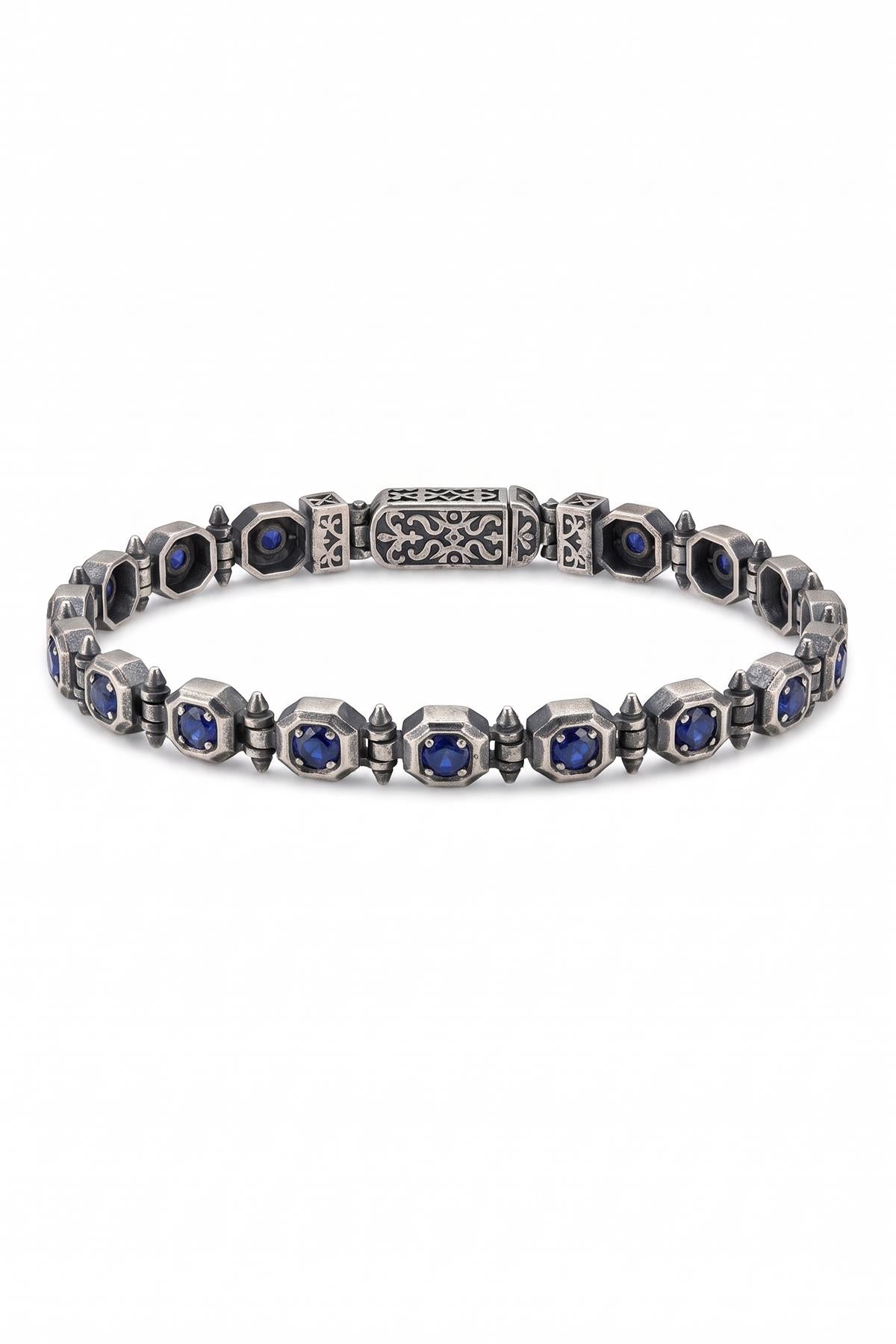 FRNCH 925 Ayar Gümüş Lacivert Zirkon Taşlı Gümüş Renk Erkek Bileklik FRJ13095-4095-L