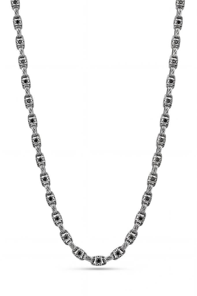 FRNCH 925 Ayar Gümüş Lacivert Zirkon Taşlı Gümüş Renk Erkek Kolye FRJ30900-1000-L