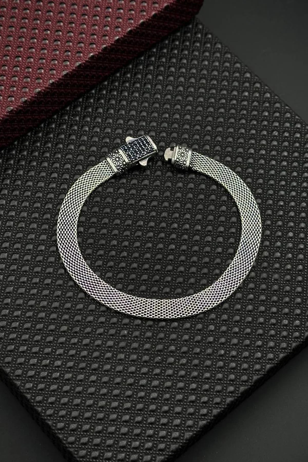 FRNCH 925 Ayar Gümüş Lacivert Zirkon Taşlı İtalyan Model Gümüş Renk Erkek Bileklik FRJ12680-3680-A