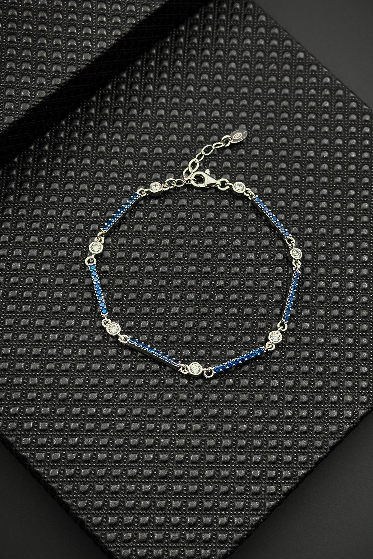 FRNCH 925 Ayar Gümüş Lacivert Zirkon Taşlı Kadın Bileklik FRJ12596-3596-L