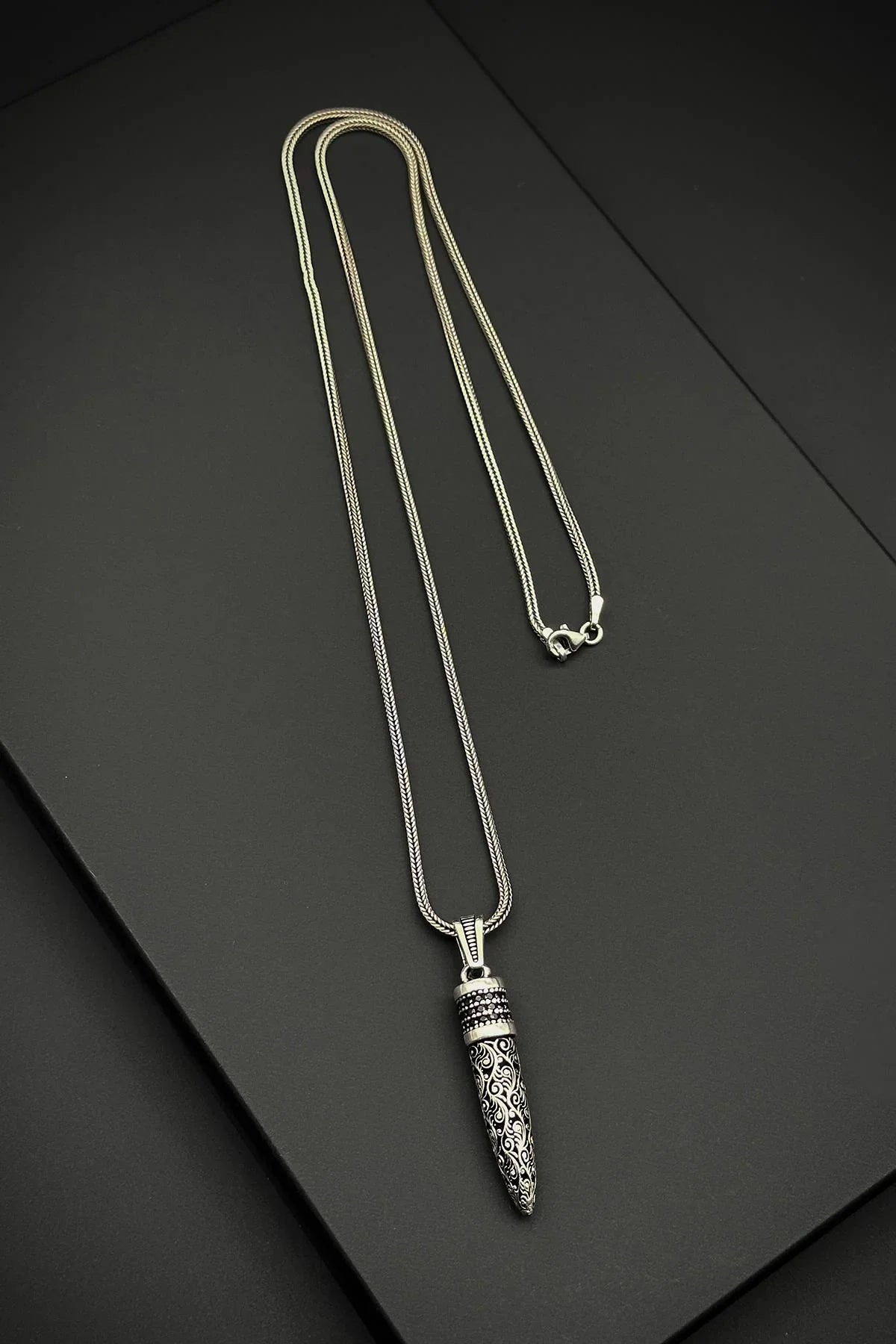 FRNCH 925 Ayar Gümüş Mermi Figürlü Gümüş Renk Erkek Kolye FRJ30694-794-A