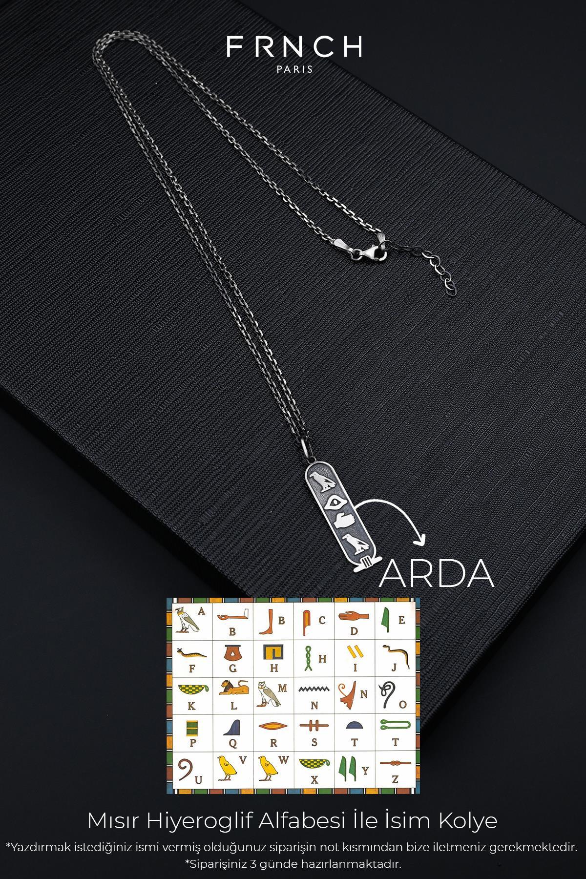 FRNCH 925 Ayar Gümüş Mısır Hiyeroglif Alfabesi İsimli Gümüş Renk Erkek Kolye FRJ30729-829-A