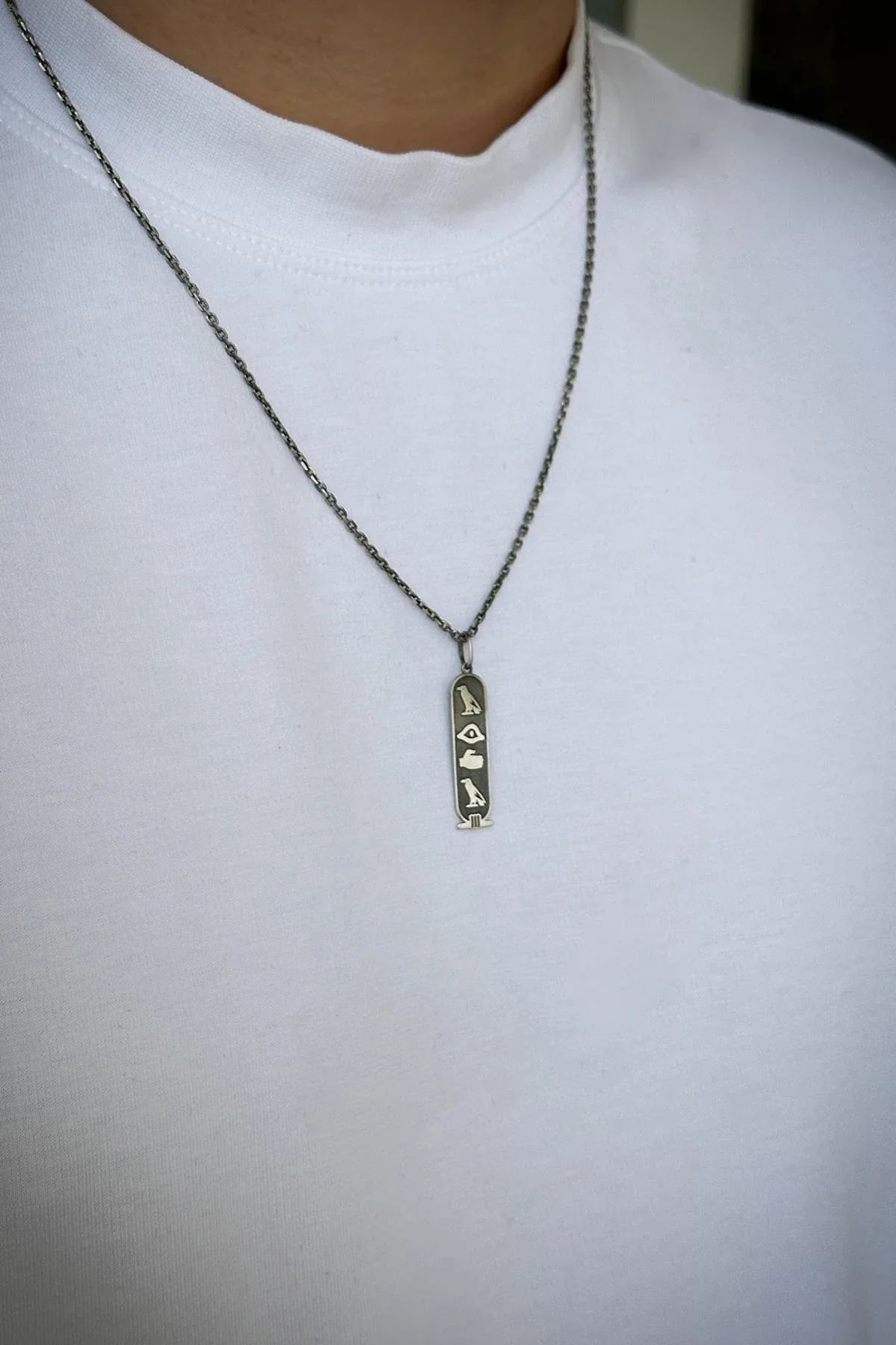 FRNCH 925 Ayar Gümüş Mısır Hiyeroglif Alfabesi İsimli Gümüş Renk Erkek Kolye FRJ30729-829-A