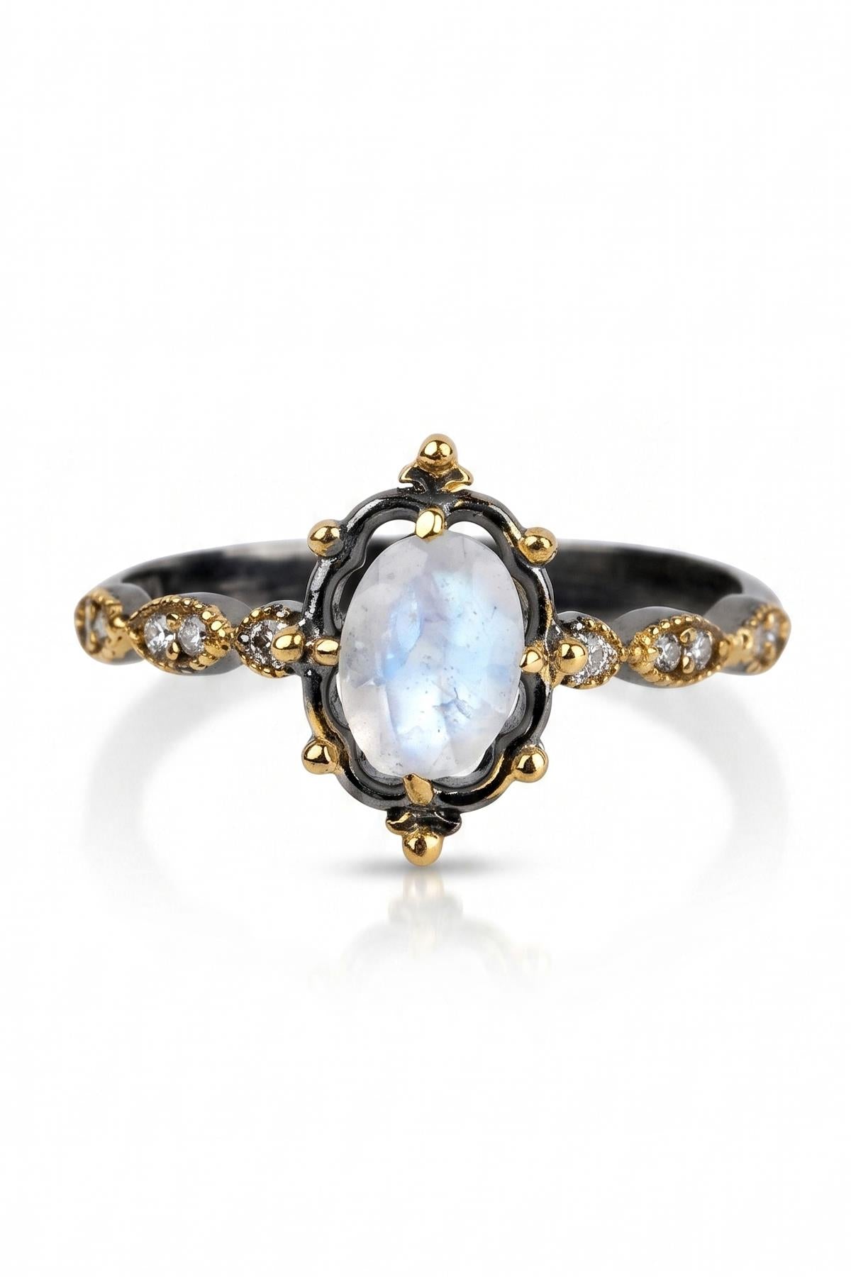 FRNCH 925 Ayar Gümüş Moonstone Taşlı Füme Renk Kadın Yüzük FRJ60105-205-BA