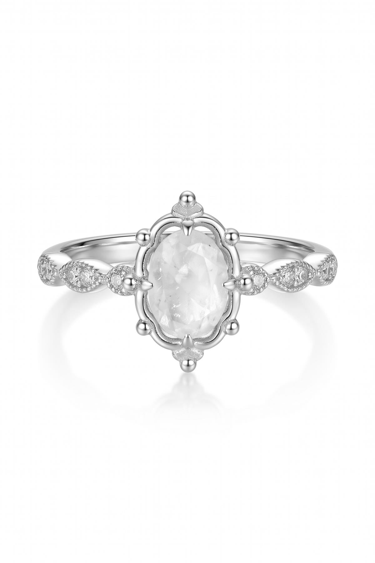 FRNCH 925 Ayar Gümüş Moonstone Taşlı Gümüş Renk Kadın Yüzük FRJ60105-205-A