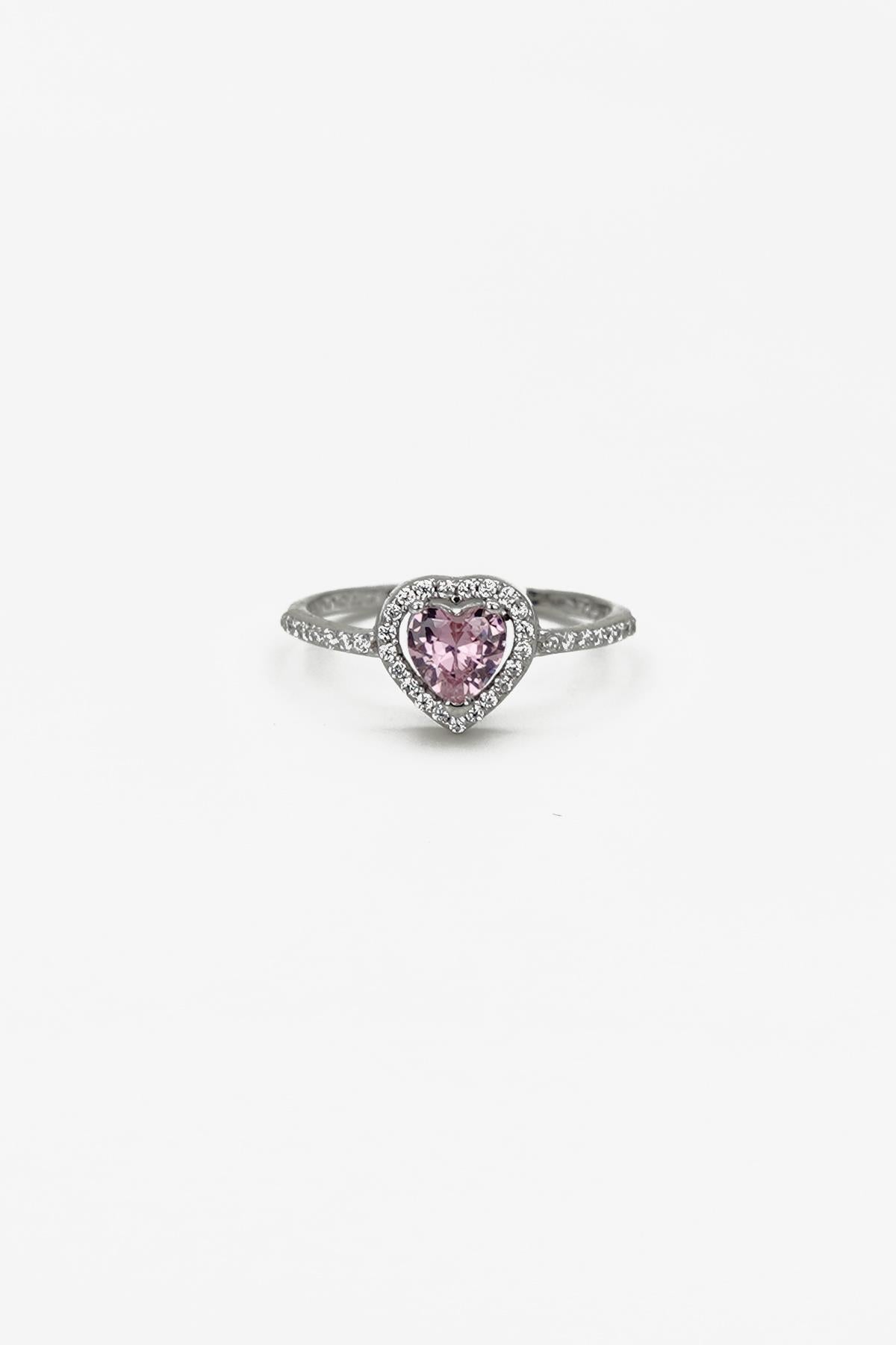 FRNCH 925 Ayar Gümüş Pembe Zirkon Taşlı Gümüş Renk Kadın Yüzük FRJ60081-181-P