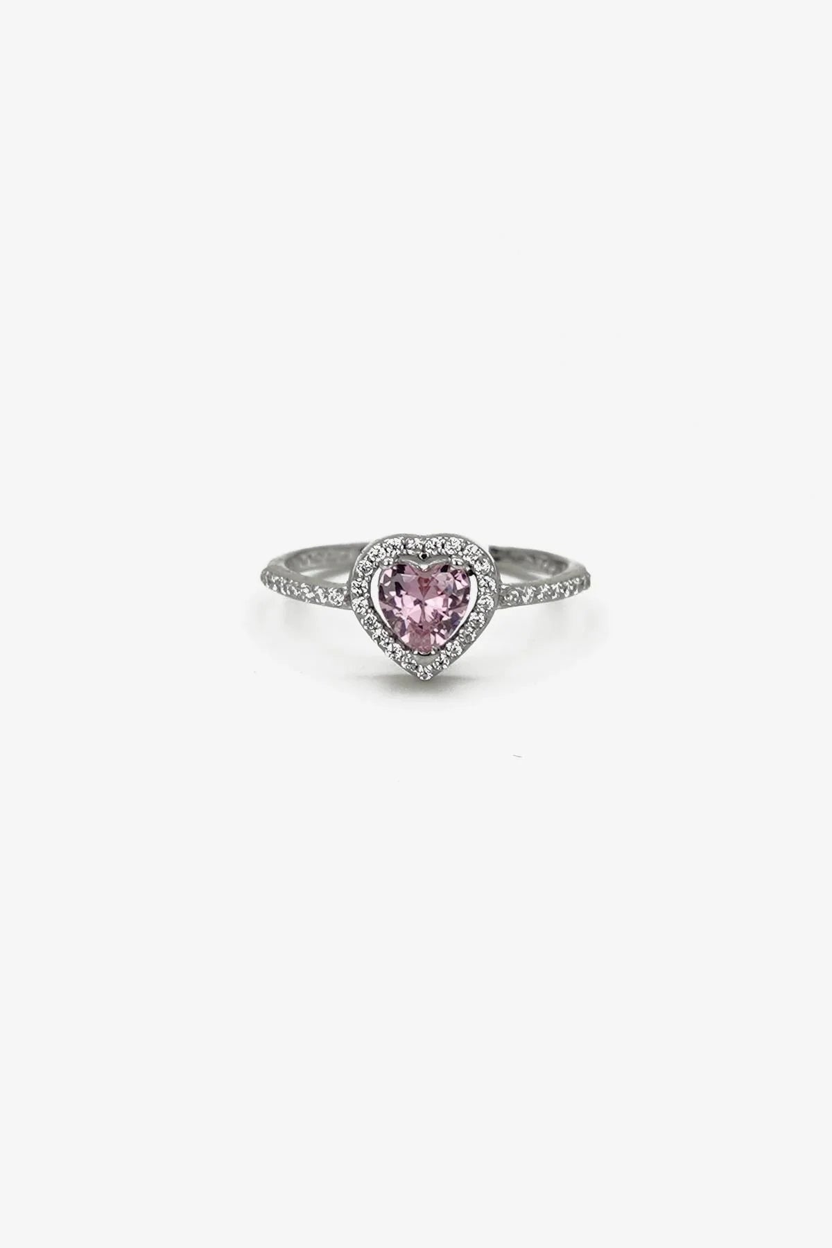 FRNCH 925 Ayar Gümüş Pembe Zirkon Taşlı Gümüş Renk Kadın Yüzük FRJ60081-181-P