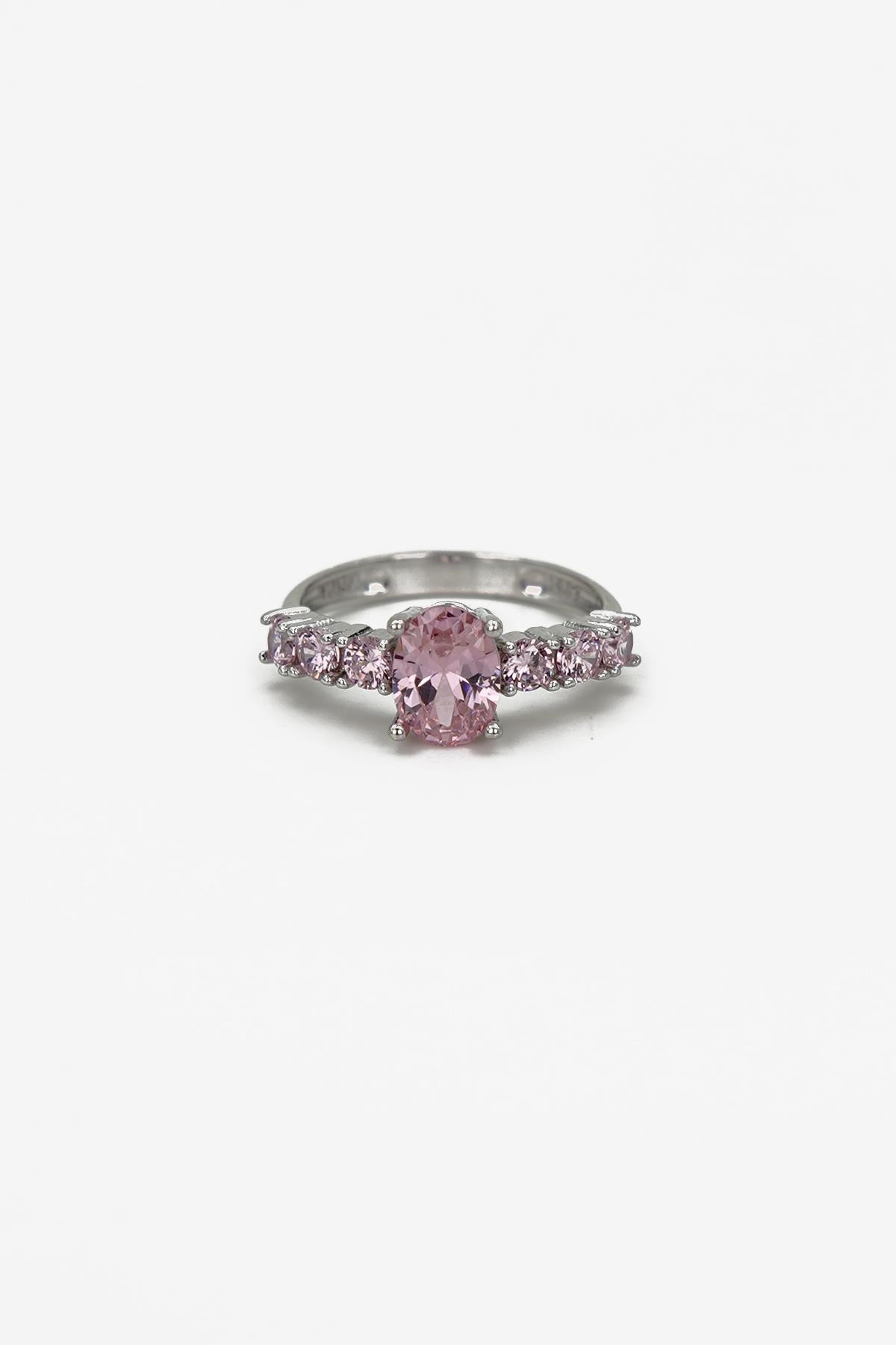 FRNCH 925 Ayar Gümüş Pembe Zirkon Taşlı Gümüş Renk Kadın Yüzük FRJ60089-189-P