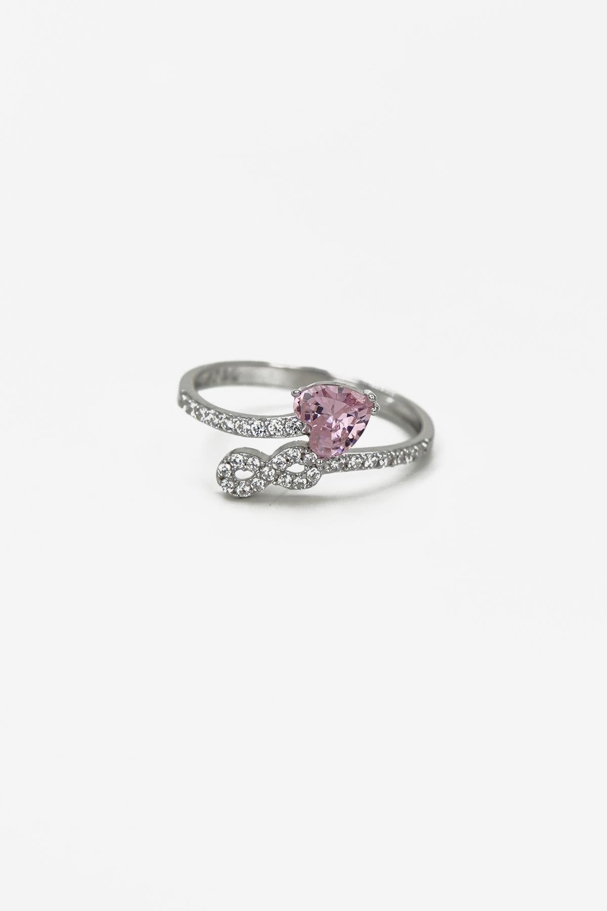 FRNCH 925 Ayar Gümüş Pembe Zirkon Taşlı Gümüş Renk Kadın Yüzük FRJ60090-190-P