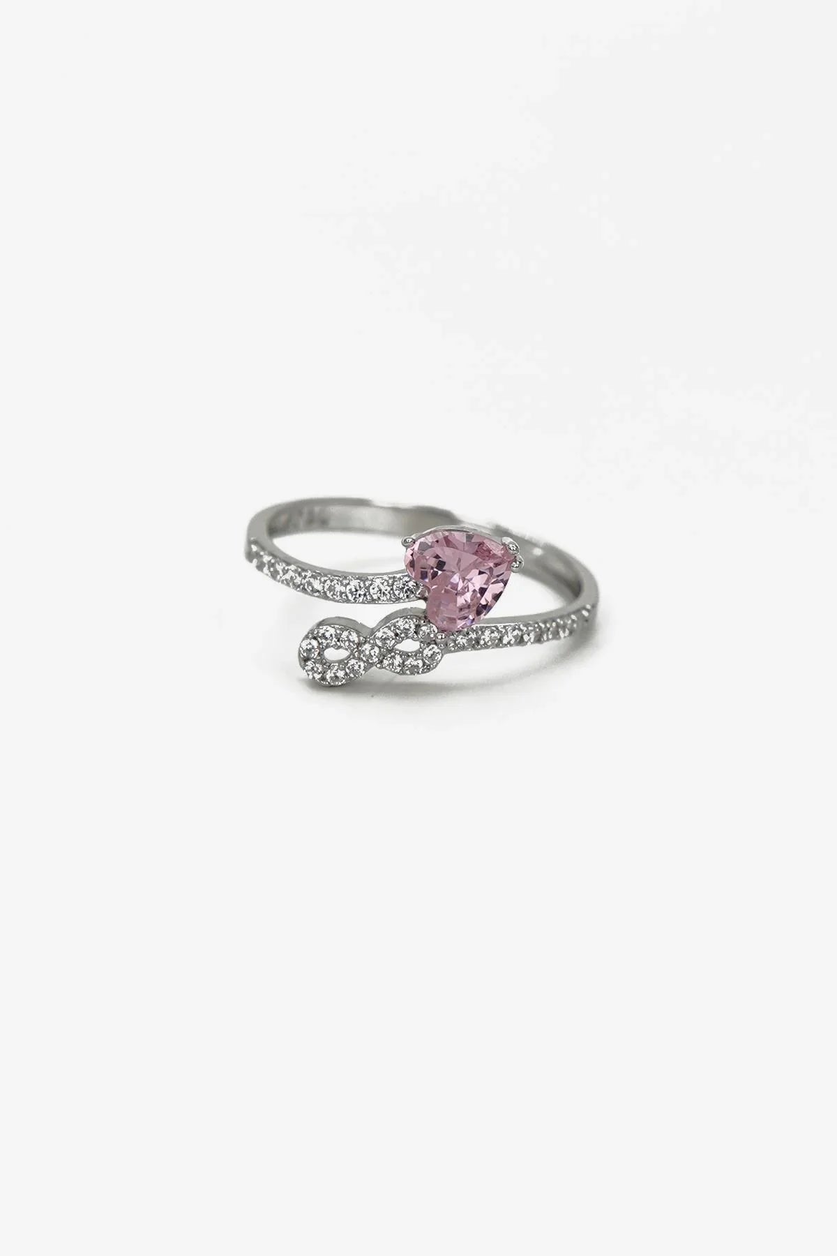 FRNCH 925 Ayar Gümüş Pembe Zirkon Taşlı Gümüş Renk Kadın Yüzük FRJ60090-190-P