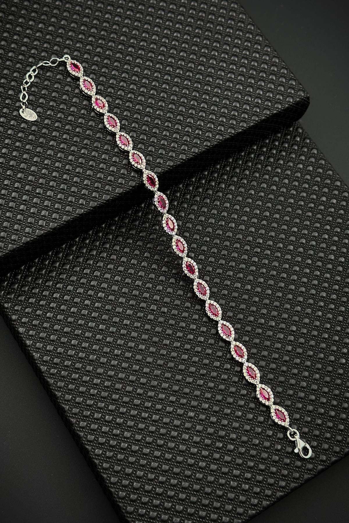 FRNCH 925 Ayar Gümüş Pembe Zirkon Taşlı Gümüş Renkli Kadın Bileklik FRJ12628-3628-P