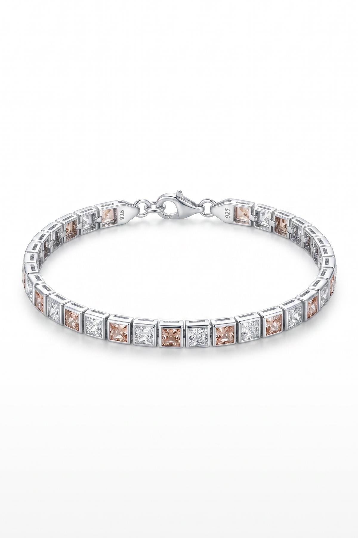 FRNCH 925 Ayar Gümüş Rose-Beyaz Zirkon Taşlı Gümüş Renk Erkek Bileklik FRJ13018-4018-AC