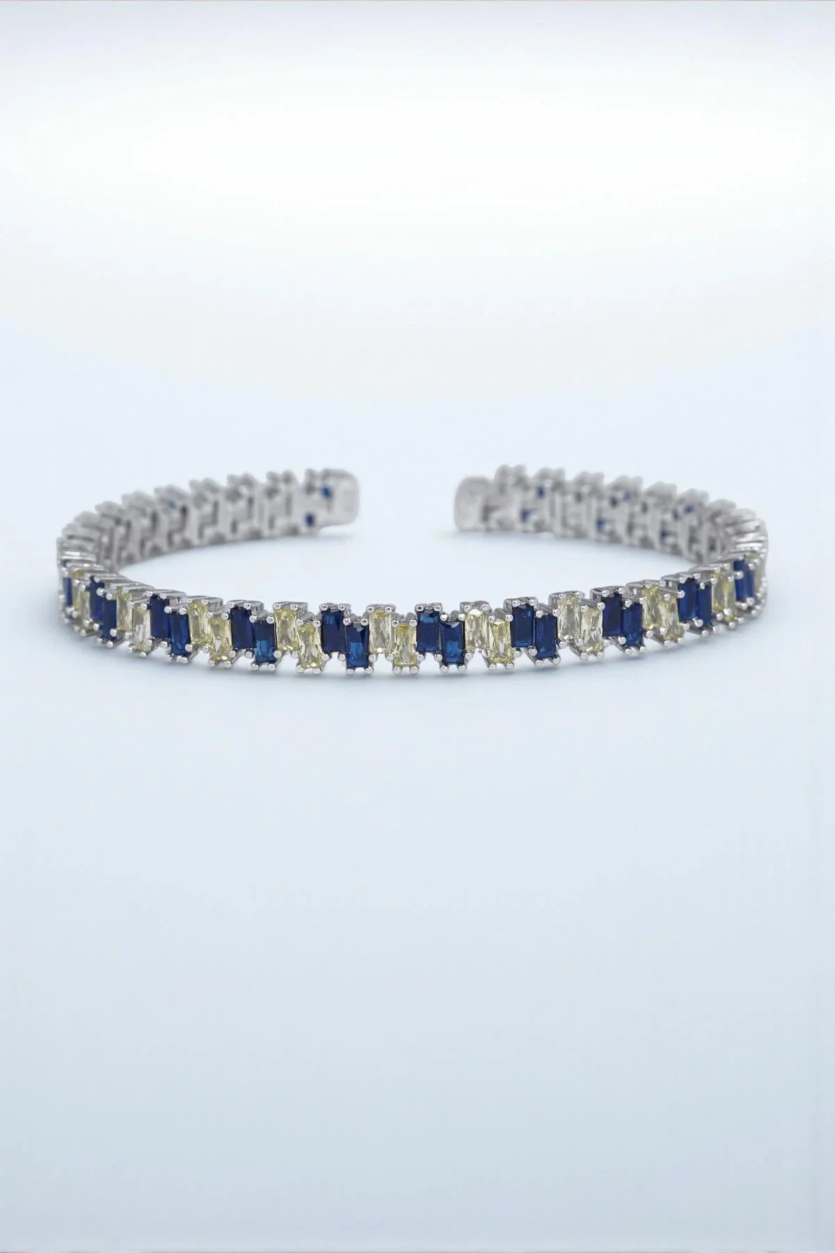 FRNCH 925 Ayar Gümüş Sarı-Lacivert Zirkon Taşlı Gümüş Renkli Erkek Bileklik FRJ12625-3625-SL