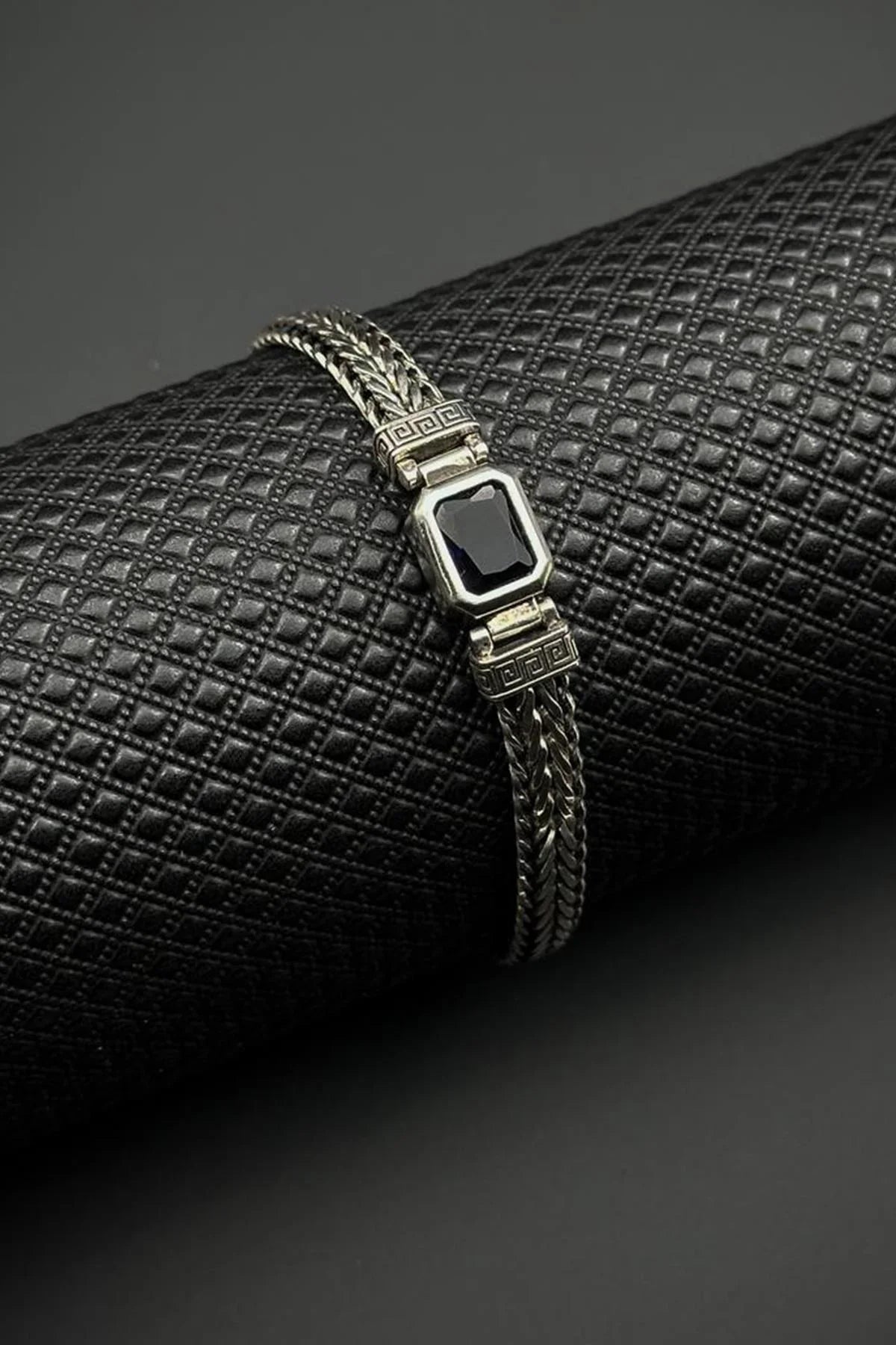 FRNCH 925 Ayar Gümüş Siyah Doğal Taşlı Gümüş Renk Erkek Bileklik FRJ12712-3712-A