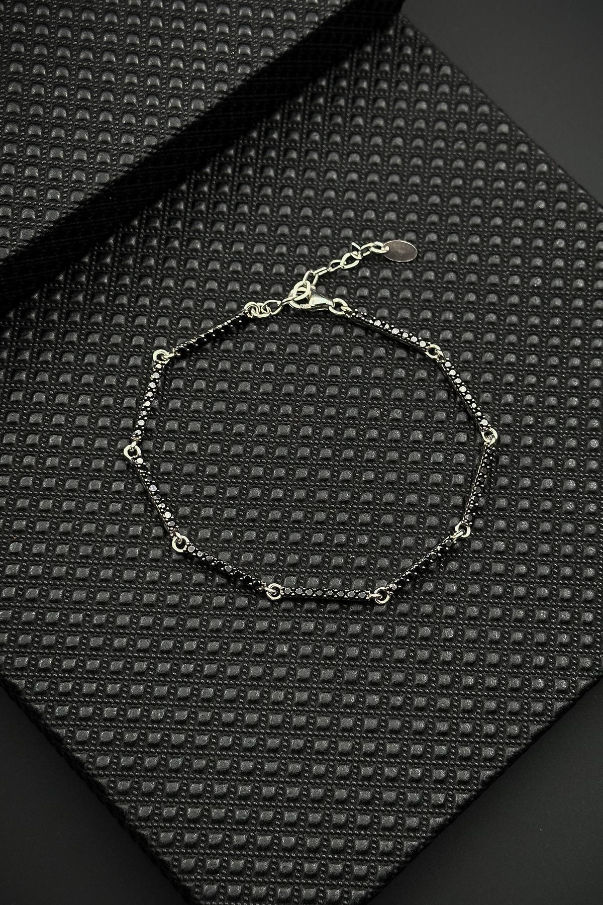 FRNCH 925 Ayar Gümüş Siyah Zirkon Taşlı Erkek Bileklik FRJ12593-3593-S