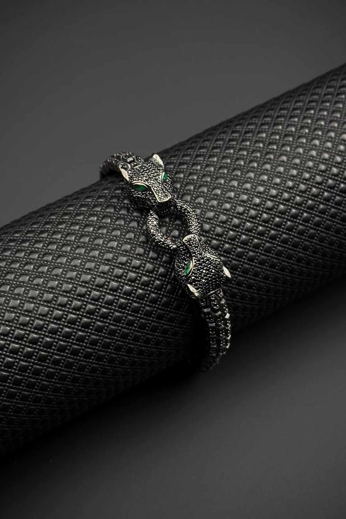 FRNCH 925 Ayar Gümüş Siyah Zirkon Taşlı Füme Renk Erkek Bileklik FRJ12681-3681-S