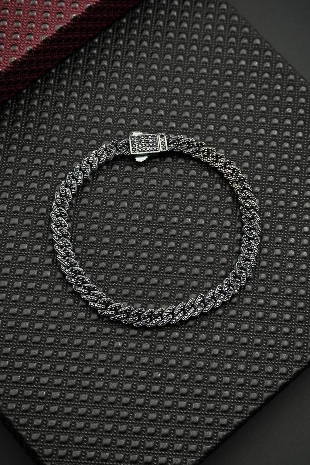 FRNCH 925 Ayar Gümüş Siyah Zirkon Taşlı Gümüş Renk Erkek Bileklik FRJ12683-3683-S