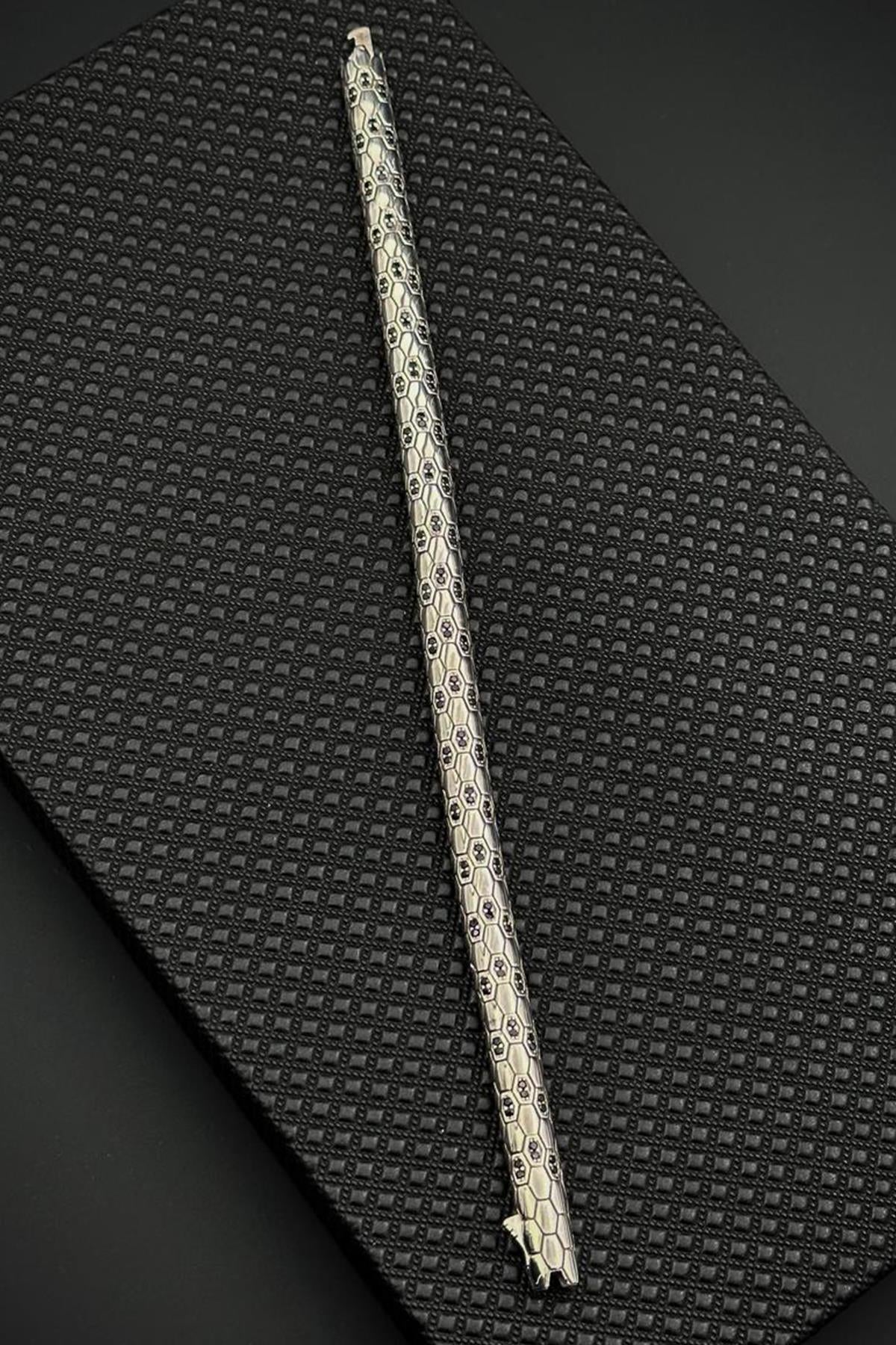 FRNCH 925 Ayar Gümüş Siyah Zirkon Taşlı Gümüş Renk Erkek Bileklik FRJ12707-3707-A