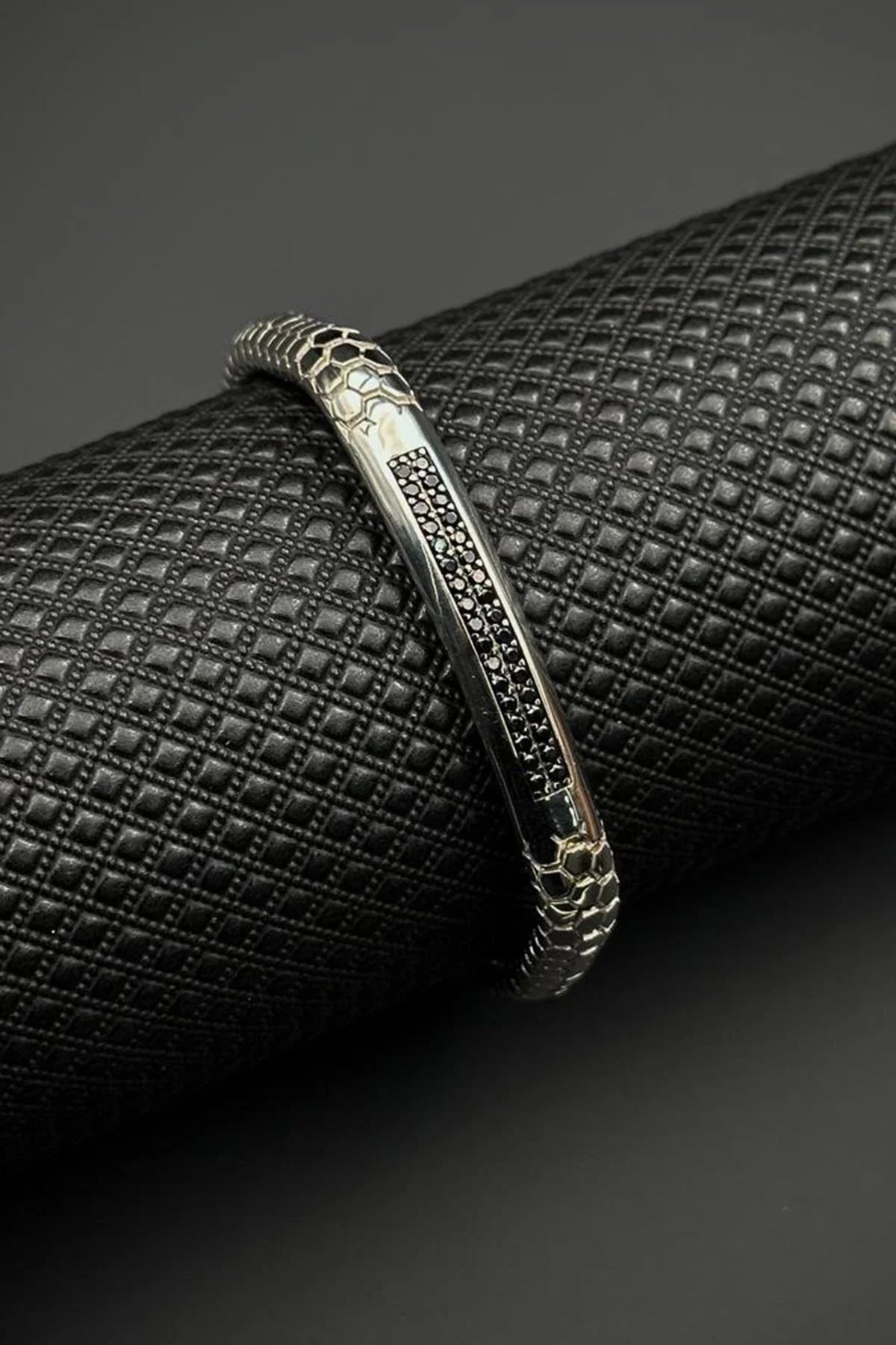 FRNCH 925 Ayar Gümüş Siyah Zirkon Taşlı Gümüş Renk Erkek Bileklik FRJ12710-3710-A