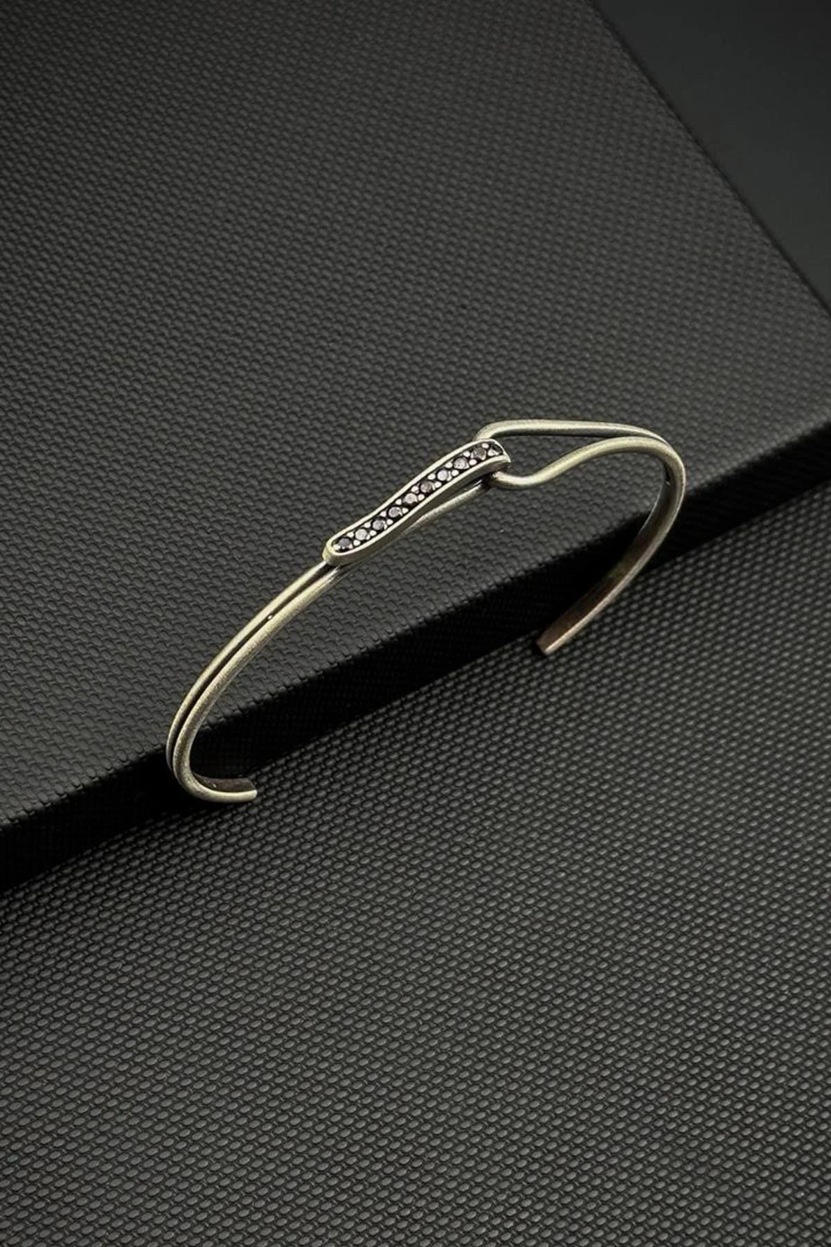 FRNCH 925 Ayar Gümüş Siyah Zirkon Taşlı Oksit Gümüş Renk Erkek Bileklik FRJ12780-3780-S