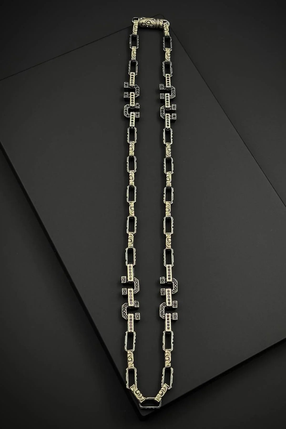 FRNCH 925 Ayar Gümüş Siyah Zirkon Taşlı Gümüş Renk Erkek Kolye FRJ30941-1041-A