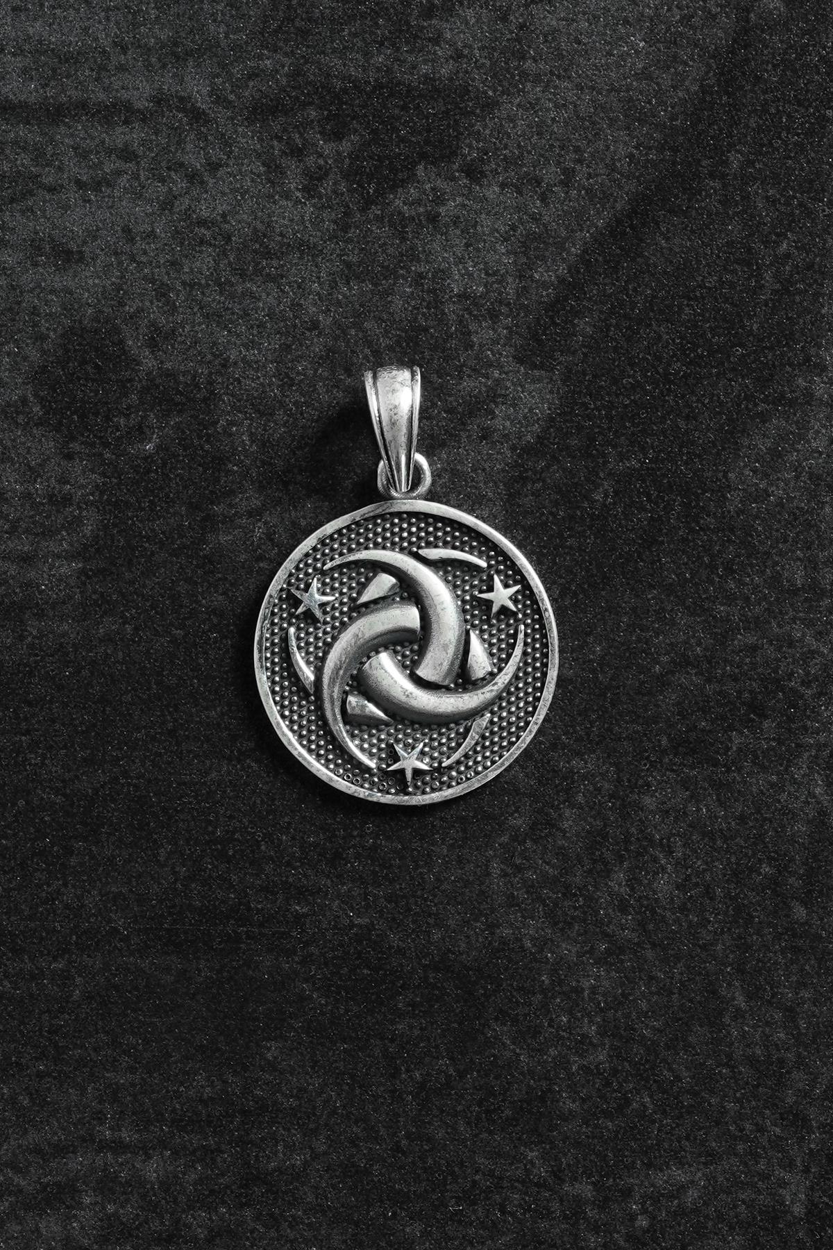 FRNCH 925 Ayar Gümüş Spiral Yıldız Figürlü Gümüş Renk Erkek Kolye Ucu FRKU-1019