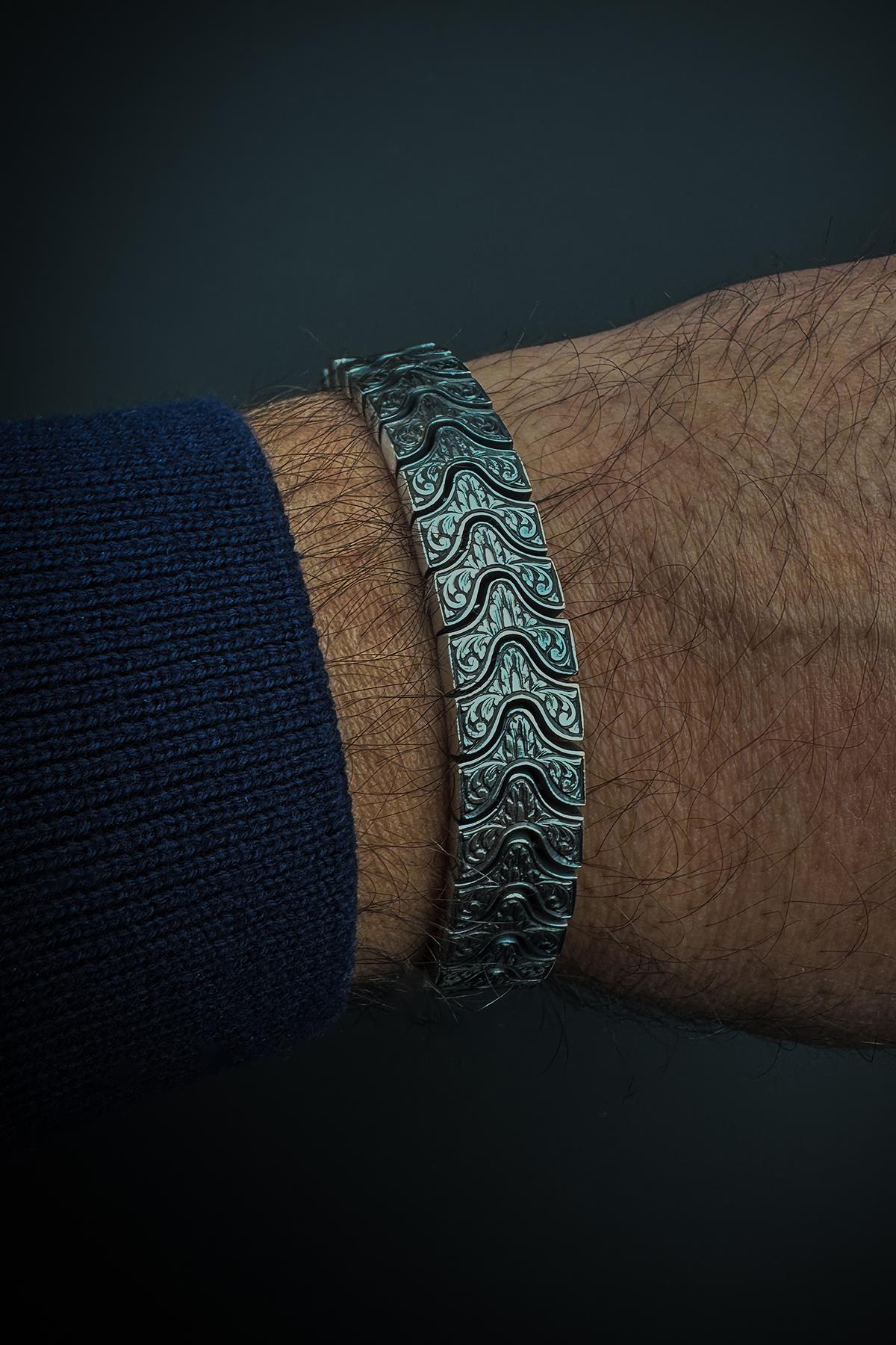 FRNCH 925 Ayar Gümüş Tibetan Model Gümüş Renk Erkek Bileklik FRJ12457-3457-A