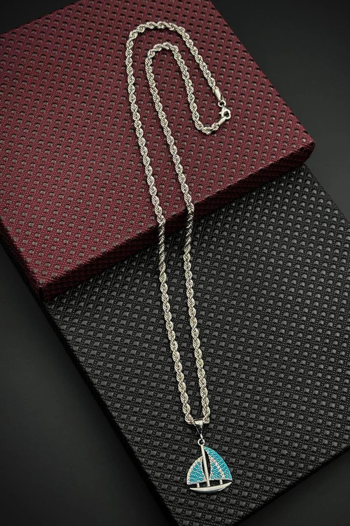 FRNCH 925 Ayar Gümüş Turkuaz Yelken Figürlü Gümüş Renk Erkek Kolye FRJ30936-1036-M