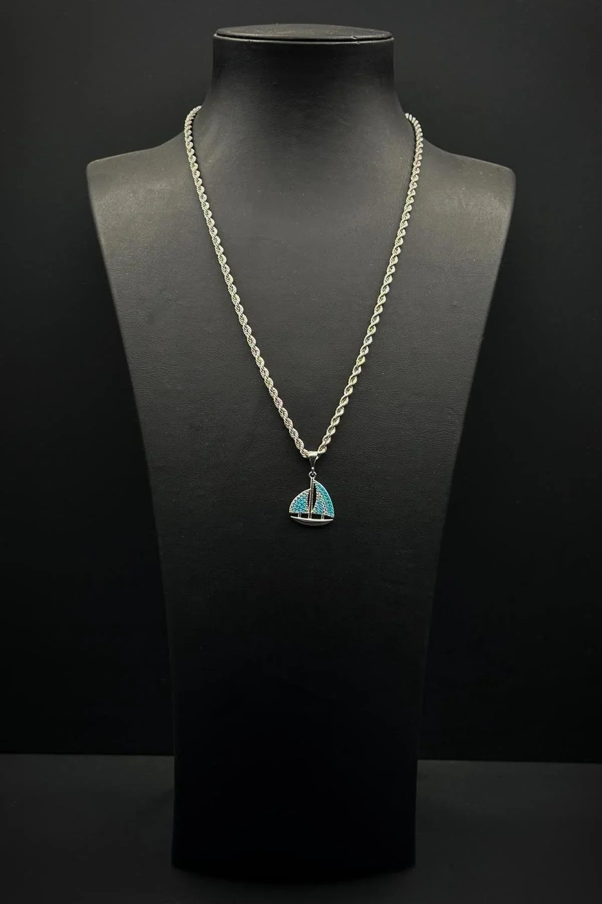 FRNCH 925 Ayar Gümüş Turkuaz Yelken Figürlü Gümüş Renk Erkek Kolye FRJ30936-1036-M