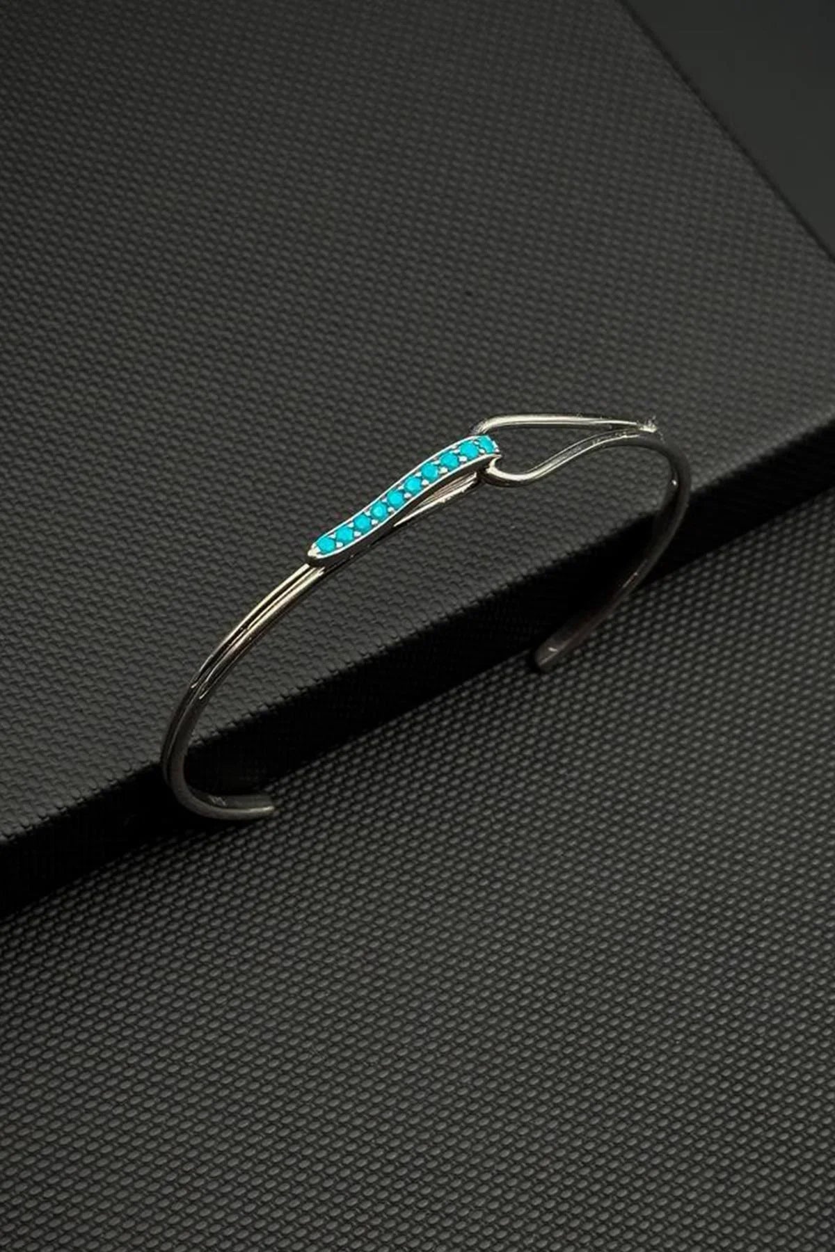 FRNCH 925 Ayar Gümüş Turkuaz Zirkon Taşlı Gümüş Renk Erkek Bileklik FRJ12779-3779-MA