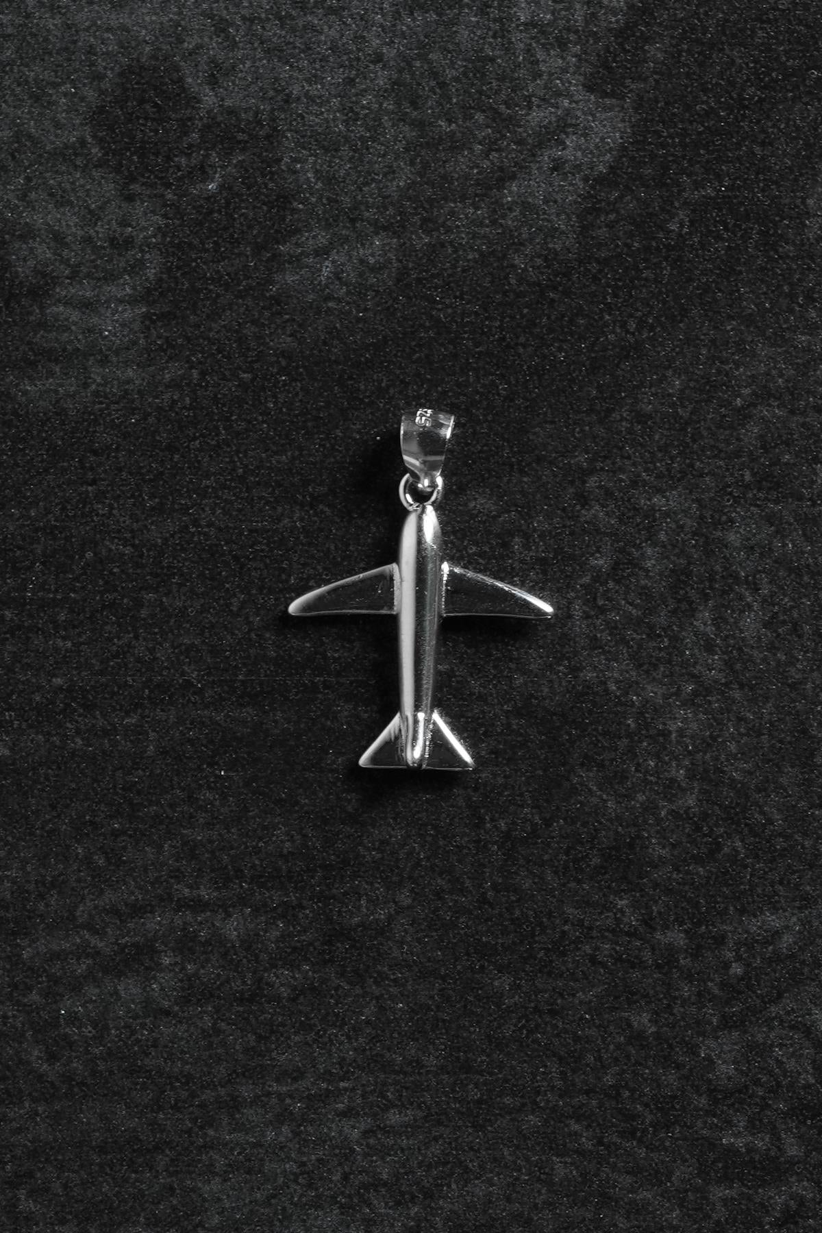 FRNCH 925 Ayar Gümüş Uçak Figürlü Gümüş Renk Erkek Kolye Ucu FRKU-1007