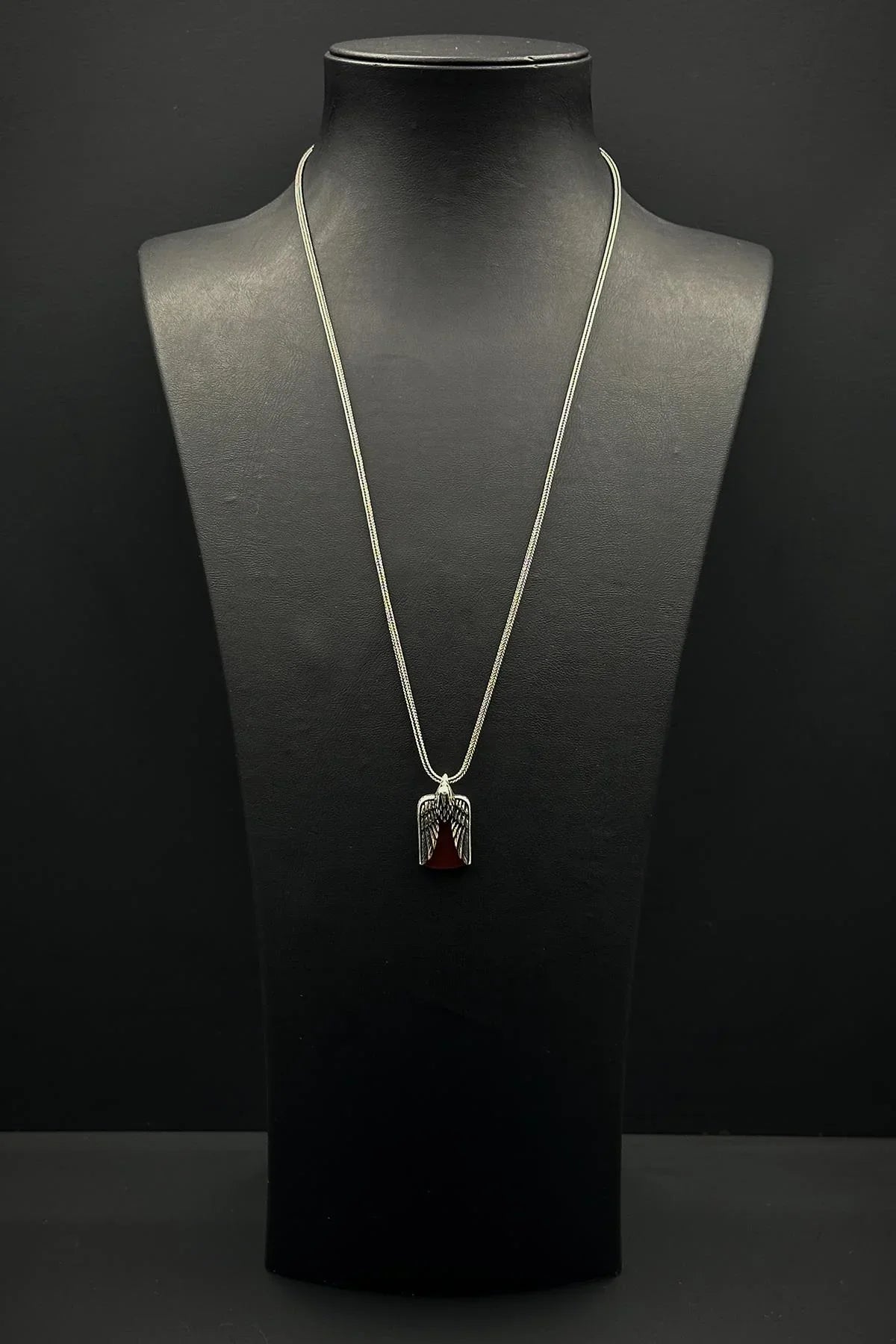 FRNCH 925 Ayar Gümüş ve Akik Doğal Taşlı Kahverengi Erkek Kolye FRJ30856-956-K