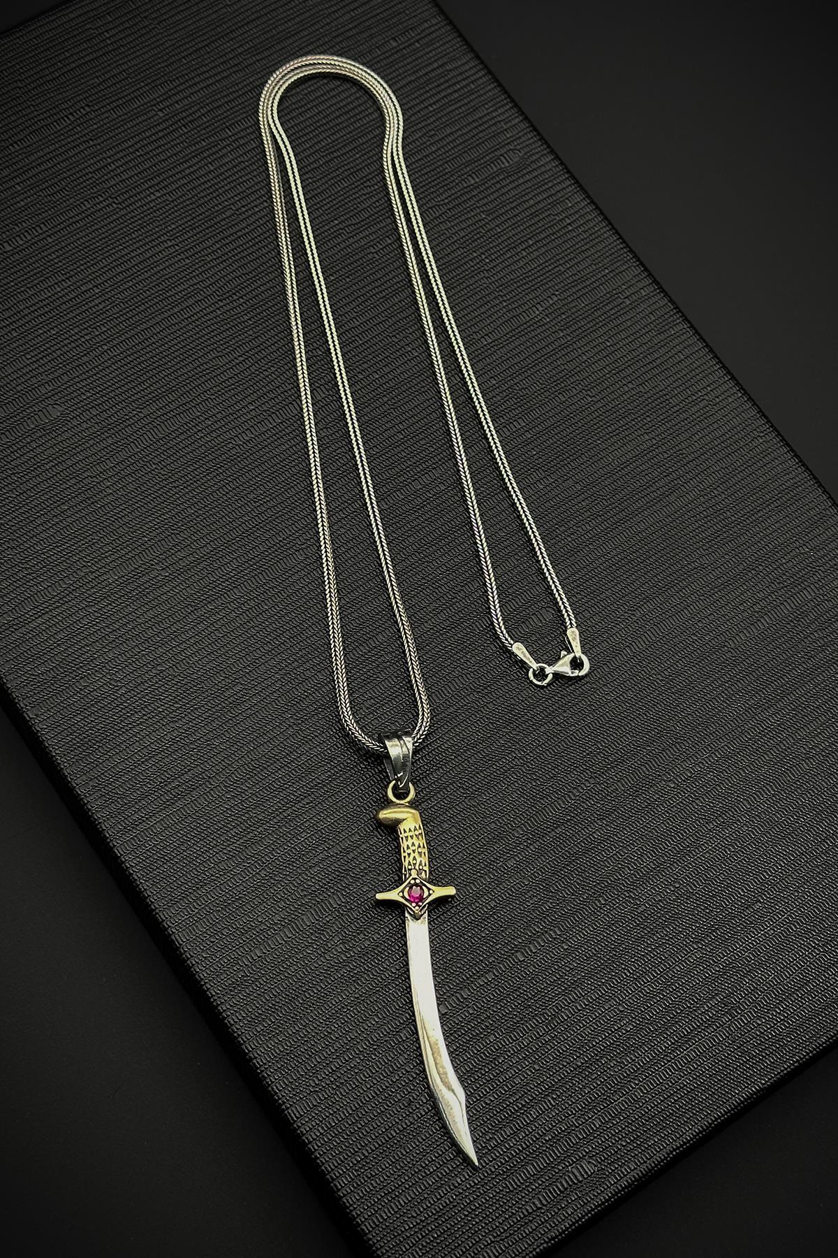 FRNCH 925 Ayar Gümüş ve Hz.Ali Kılıcı Figürlü Gümüş Renk Erkek Kolye FRJ30714-814-A7