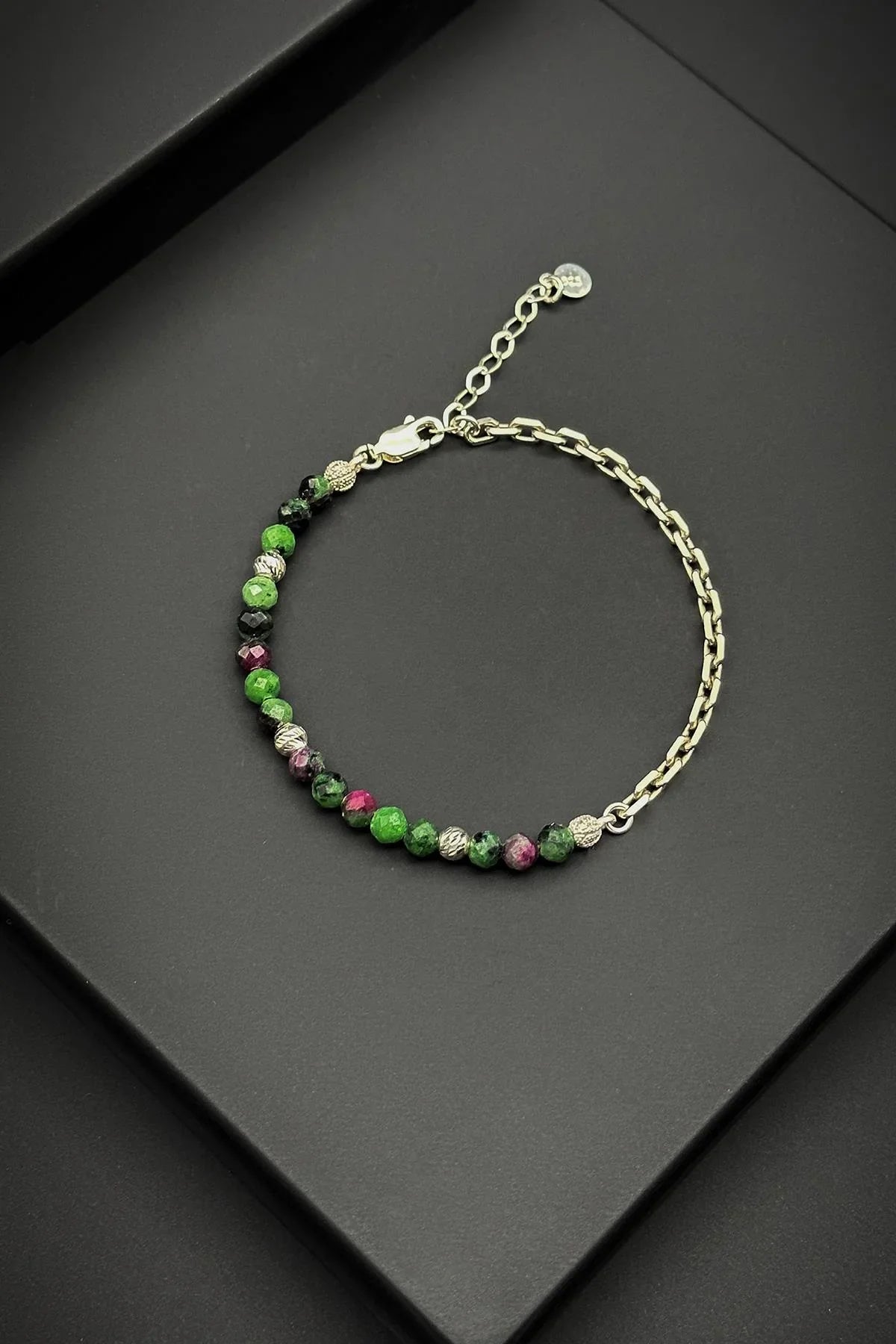 FRNCH 925 Ayar Gümüş ve Krizakol Doğal Taşlı Yeşil Renk Erkek Bileklik FRJ11879-1979-Y2