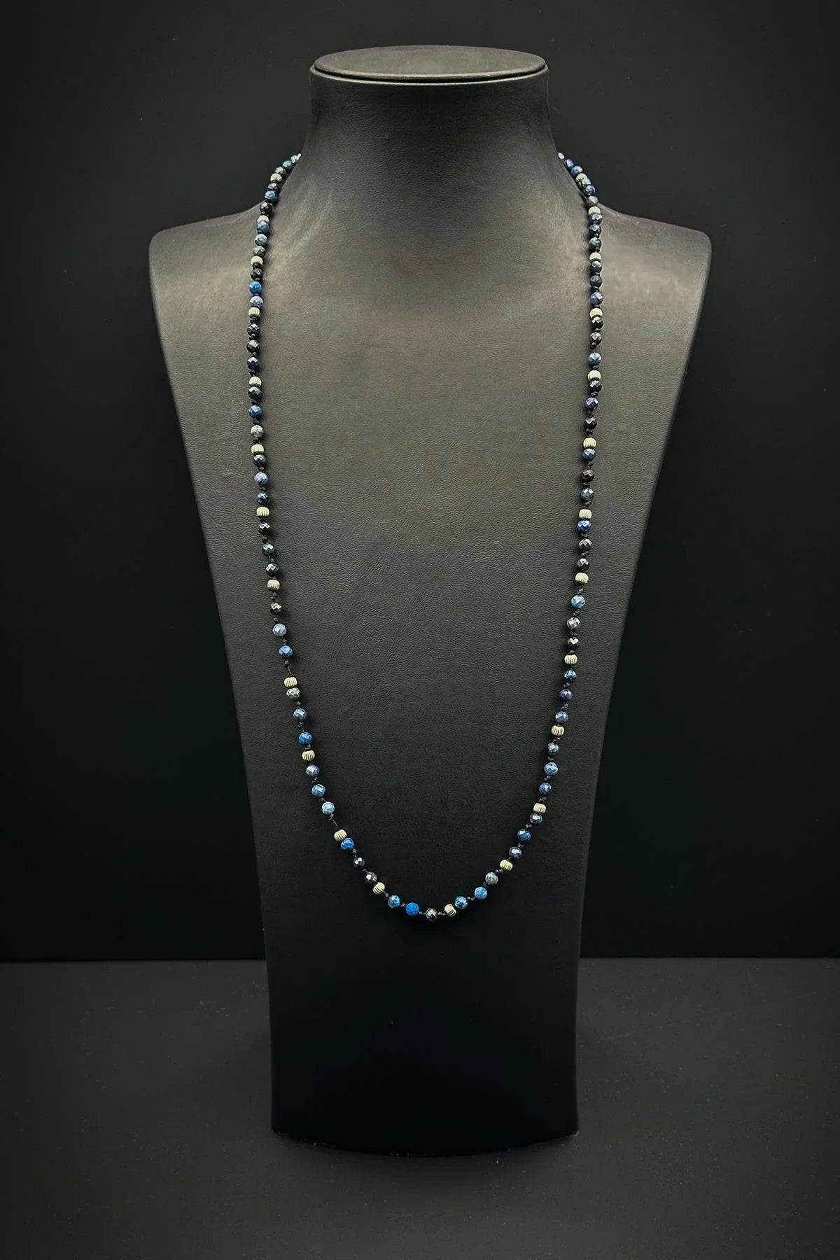 FRNCH 925 Ayar Gümüş ve Lapis Lazuli Doğal Taşlı Lacivert Erkek Bileklik/Kolye Set FRJ40159-259-L