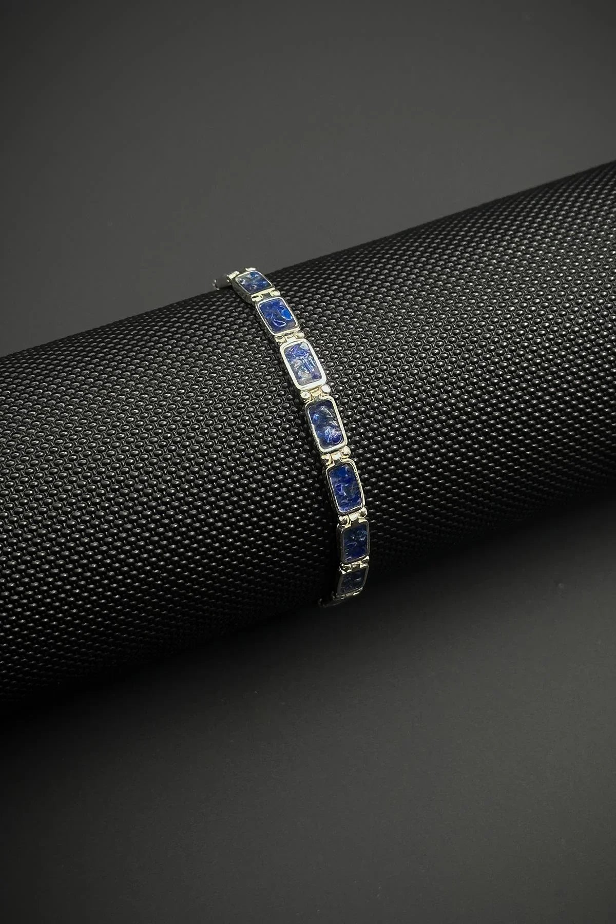 FRNCH 925 Ayar Gümüş ve Lapis Lazuli Doğal Taşlı Lacivert Renk Erkek Bileklik FRJ12461-3461-L