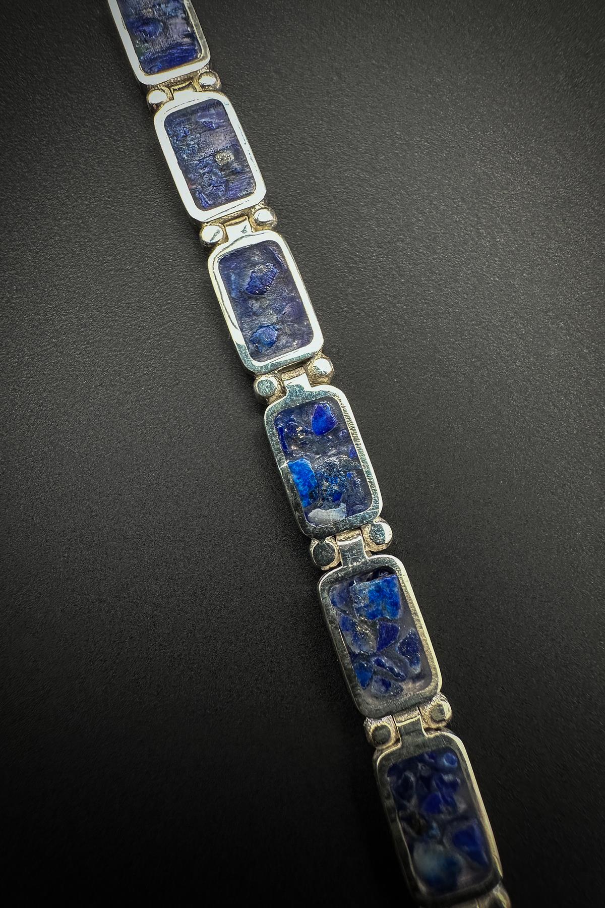 FRNCH 925 Ayar Gümüş ve Lapis Lazuli Doğal Taşlı Lacivert Renk Erkek Bileklik FRJ12461-3461-L