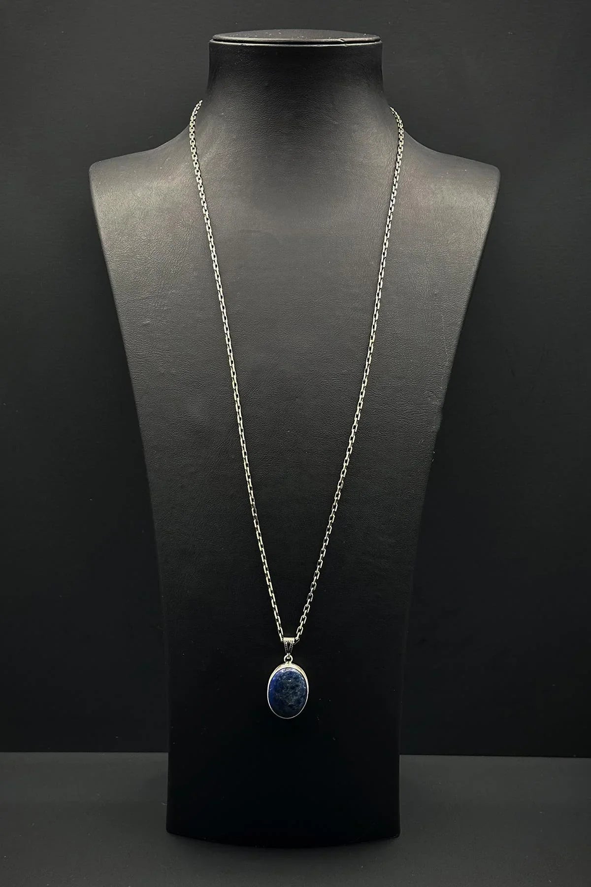 FRNCH 925 Ayar Gümüş ve Lapis Lazuli Doğal Taşlı Lacivert Renk Erkek Kolye FRJ30918-1018-L3