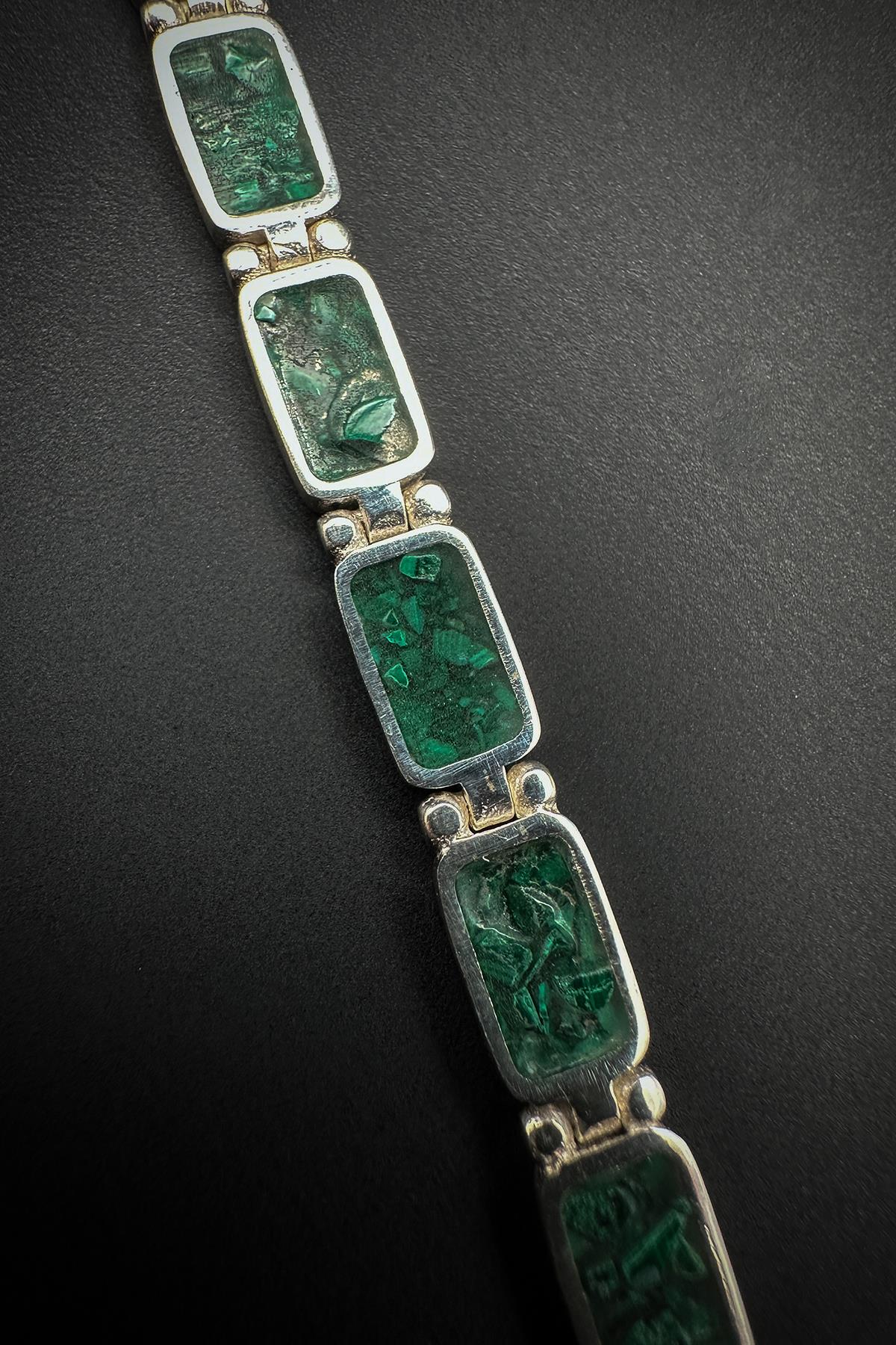 FRNCH 925 Ayar Gümüş ve Malahit Doğal Taşlı Yeşil Renk Erkek Bileklik FRJ12461-3461-Y