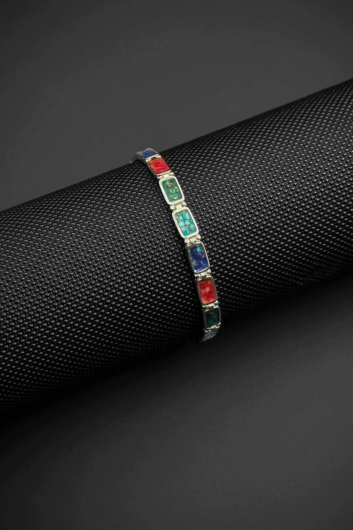 FRNCH 925 Ayar Gümüş ve Mix Doğal Taşlı Çok Renkli Erkek Bileklik FRJ12461-3461-CK