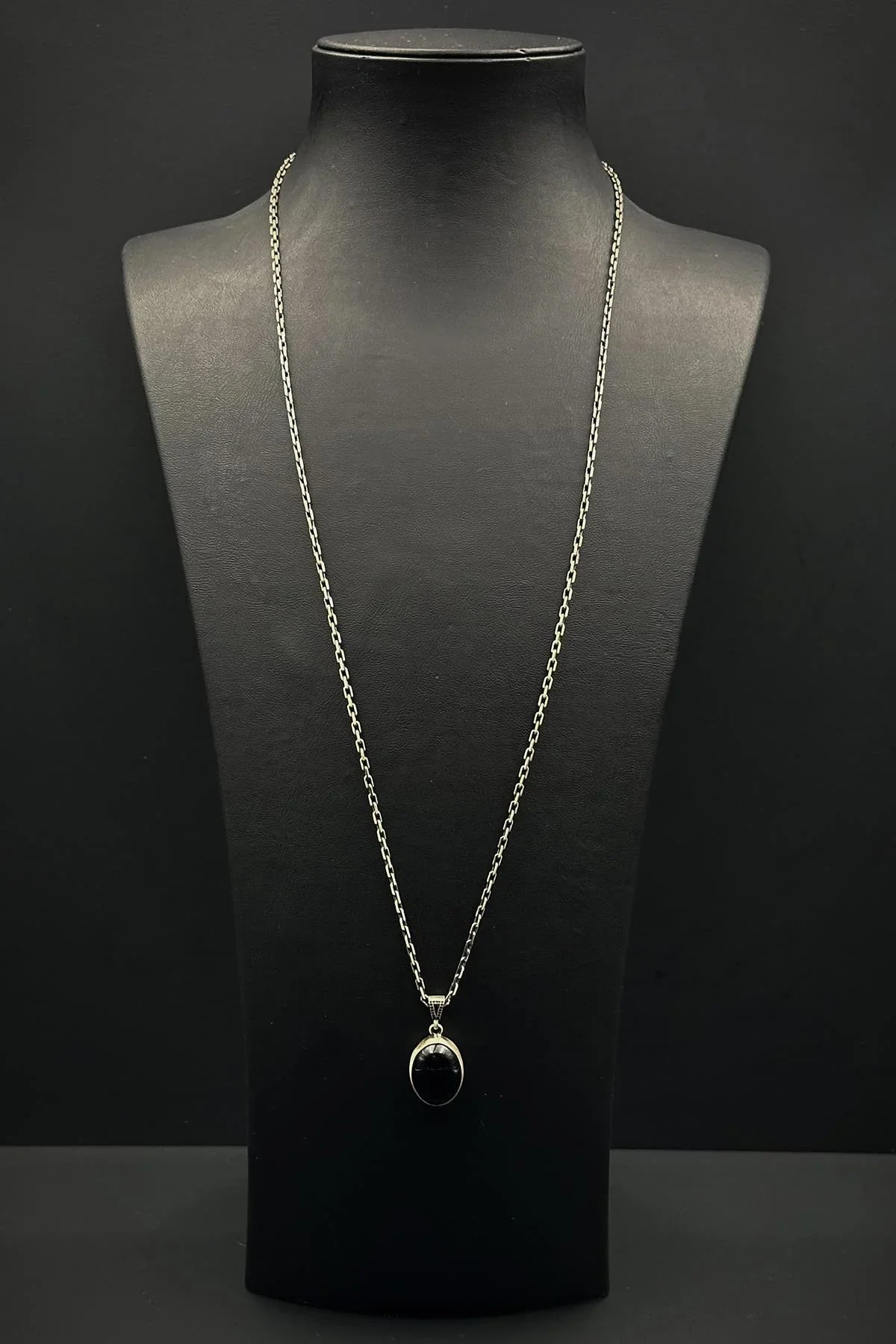 FRNCH 925 Ayar Gümüş ve Onyx Doğal Taşlı Siyah Renk Erkek Kolye FRJ30918-1018-S2