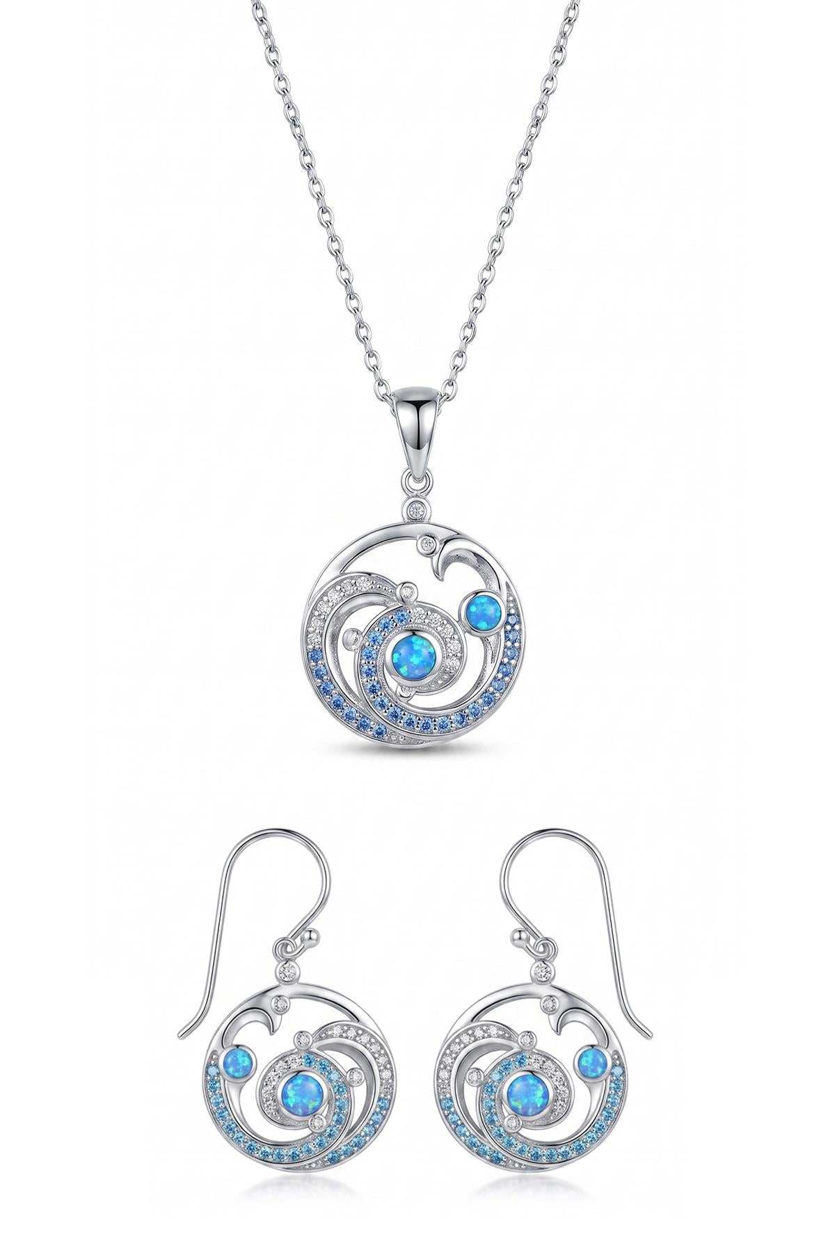 FRNCH 925 Ayar Gümüş ve Opal Taşlı Turkuaz Renk Kadın Kolye/Küpe Set FRJ31030-1130-MA