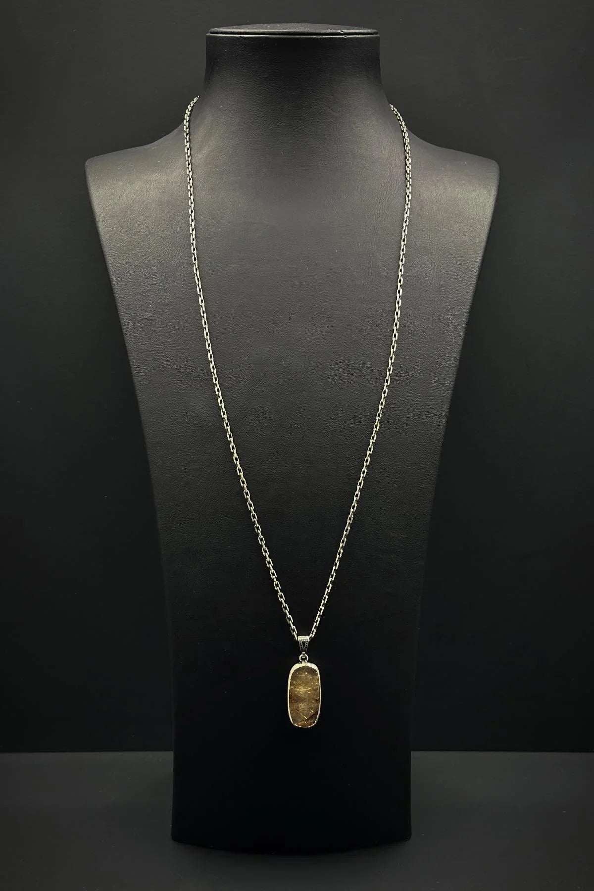 FRNCH 925 Ayar Gümüş ve Sitrin Doğal Taşlı Sarı Renk Erkek Kolye FRJ30918-1018-S